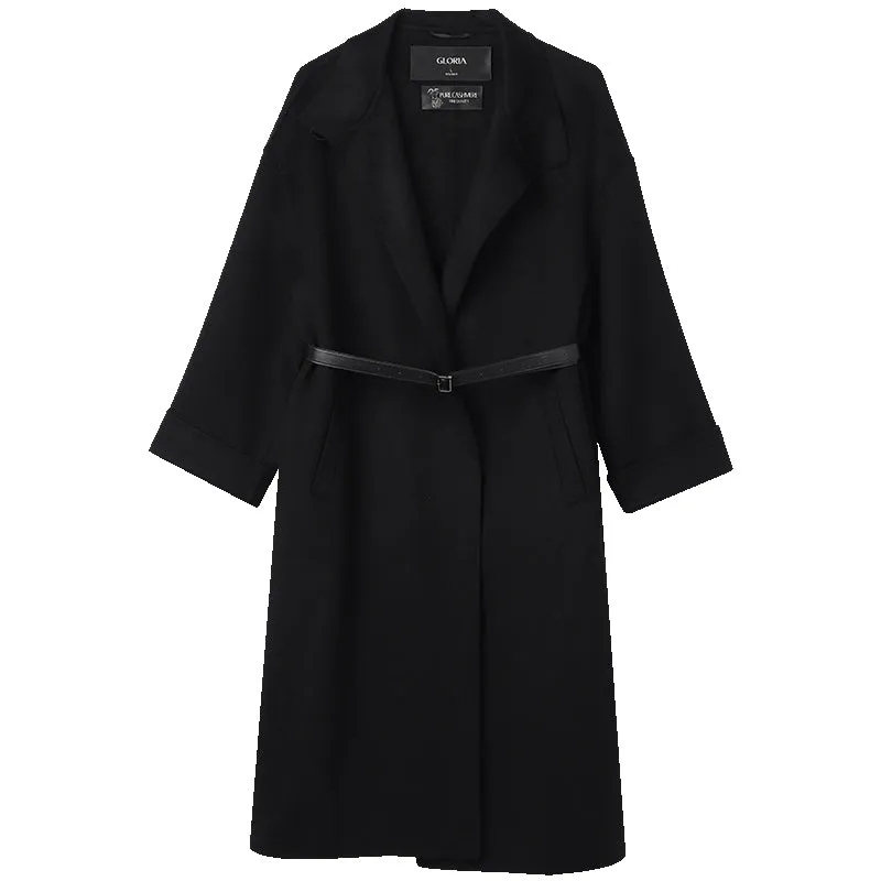 100% Cashmere Wrapped Black Coat