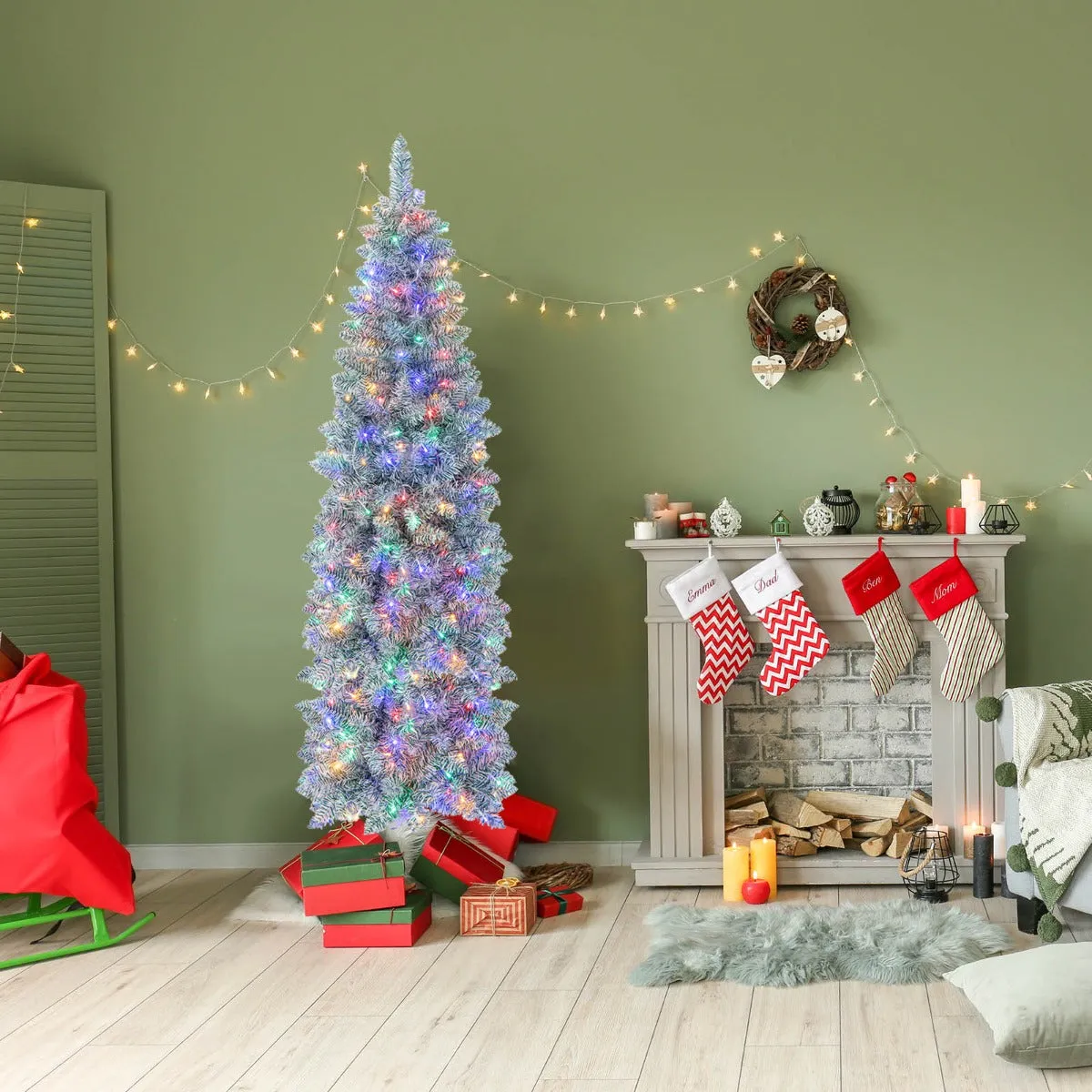 150/180 cm Slim Pencil Christmas Tree with 343/475 Branch Tips and 190/250 Colorful LED Lights-180 cm