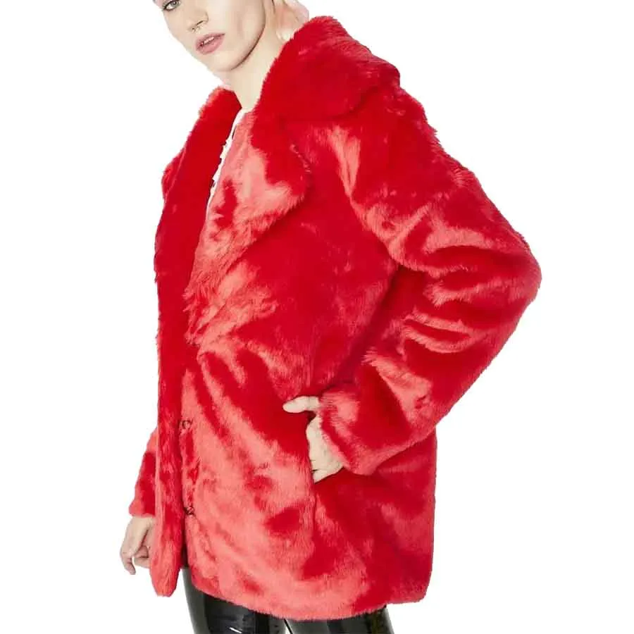 8 Ball Red Fur Jacket Women