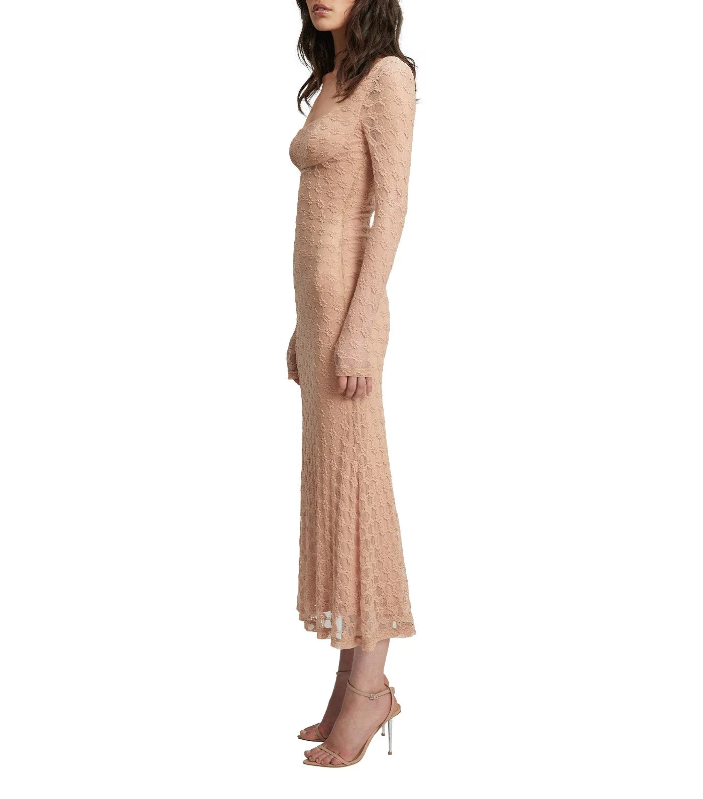 Adoni Lace Midi Dress Beige