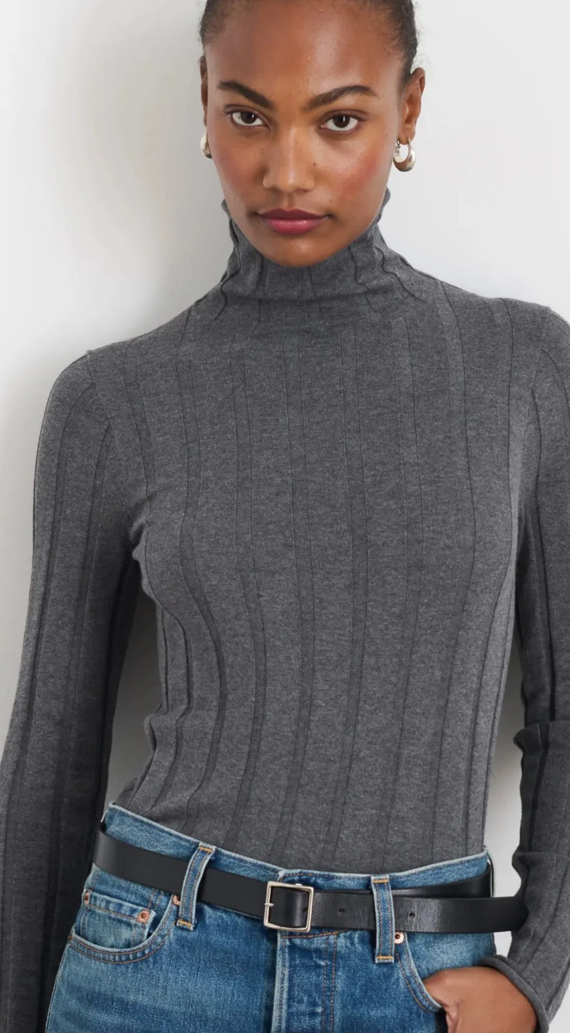 Alex Mill - Ellie Ribbed Turtleneck in Cotton Cashmere (Heather Grey)