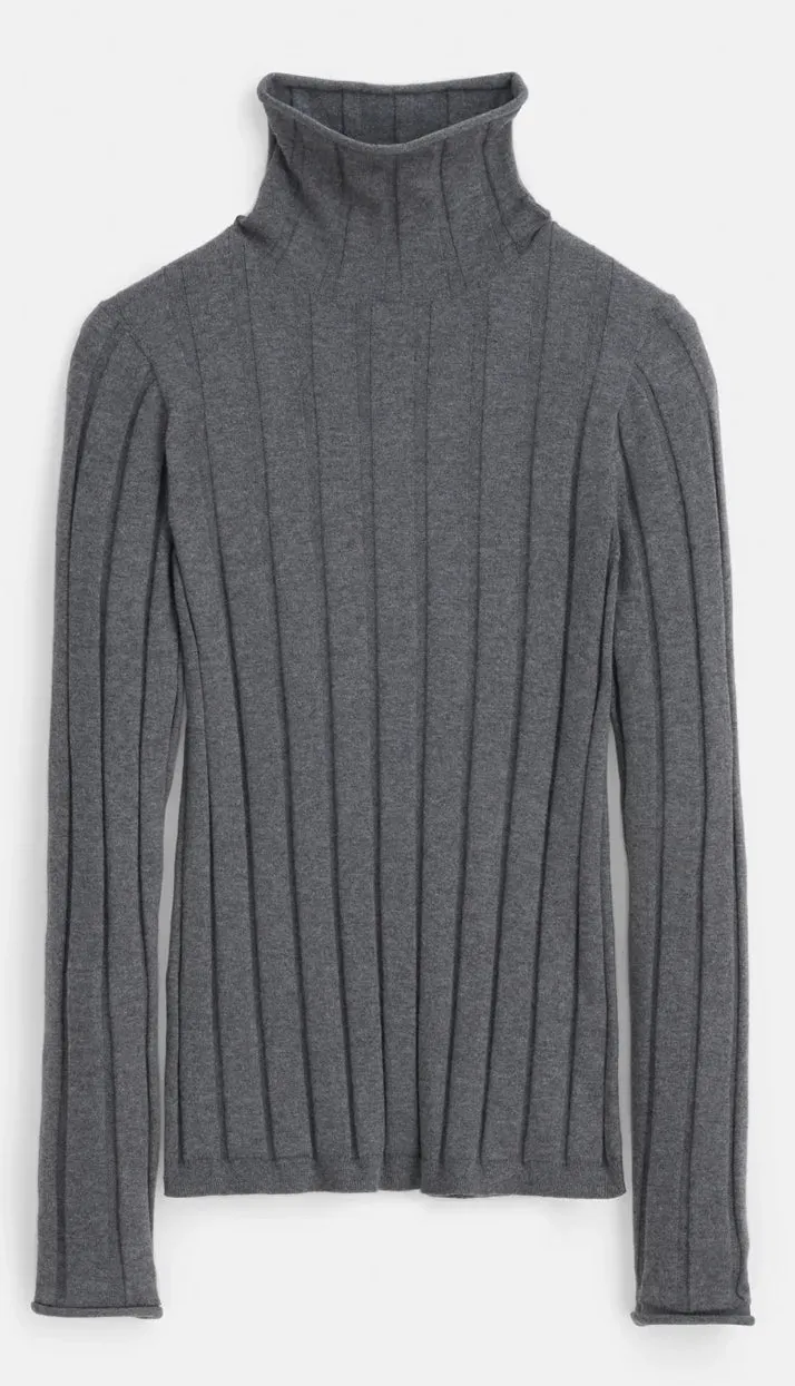 Alex Mill - Ellie Ribbed Turtleneck in Cotton Cashmere (Heather Grey)