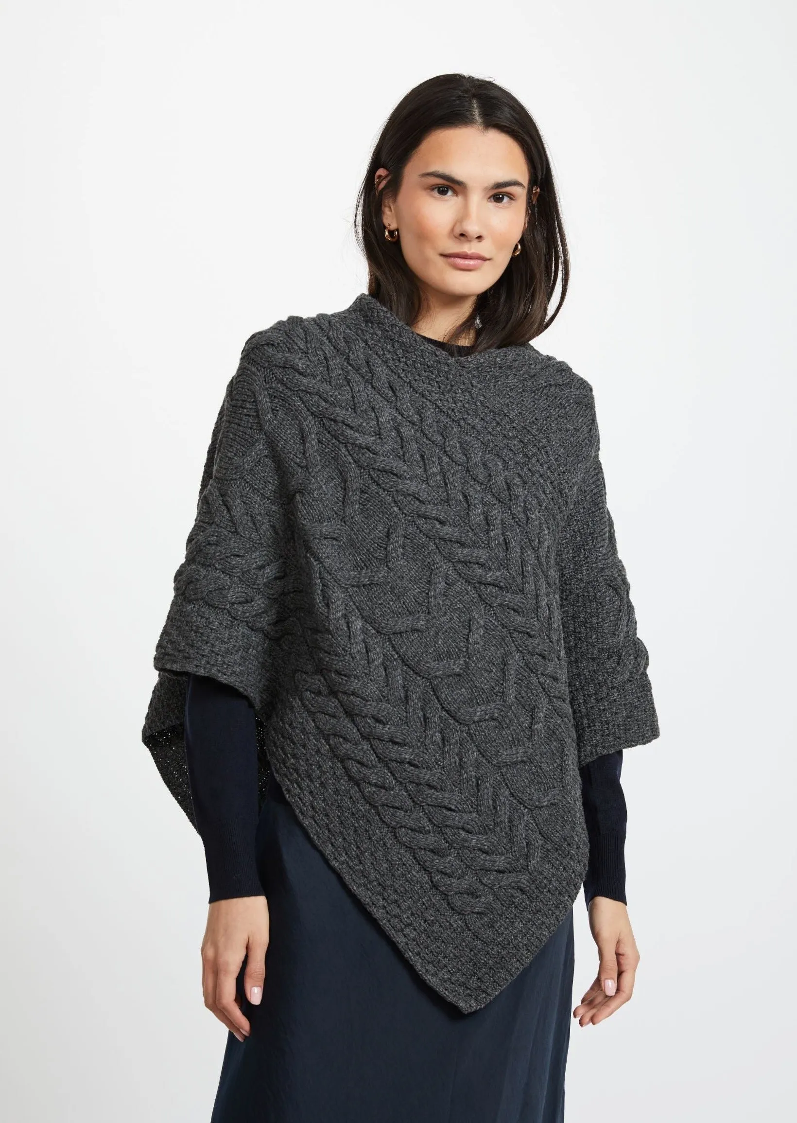 Aran Super Soft Poncho | Charcoal