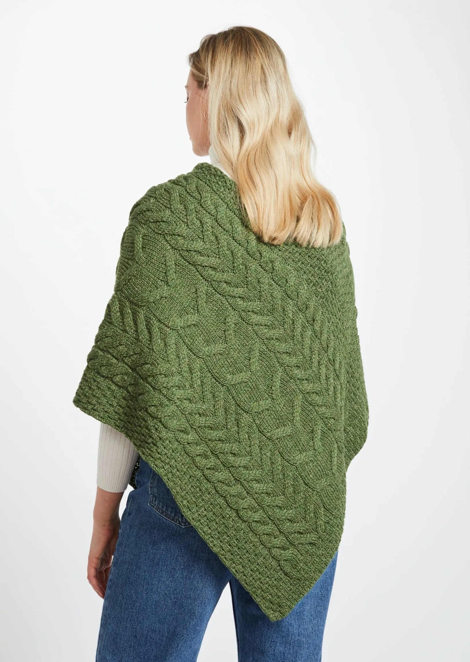 Aran Super Soft Poncho | Green