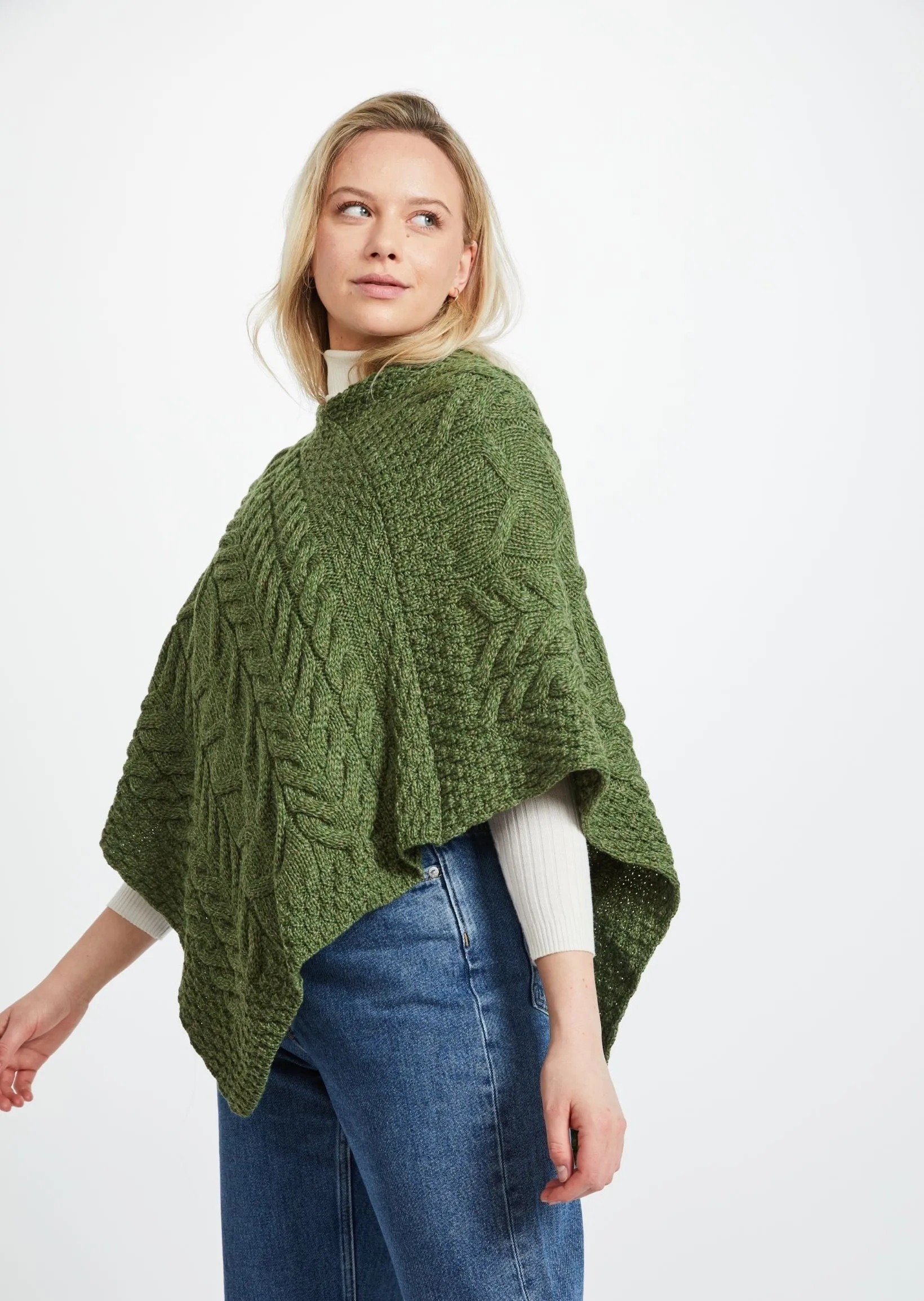 Aran Super Soft Poncho | Green