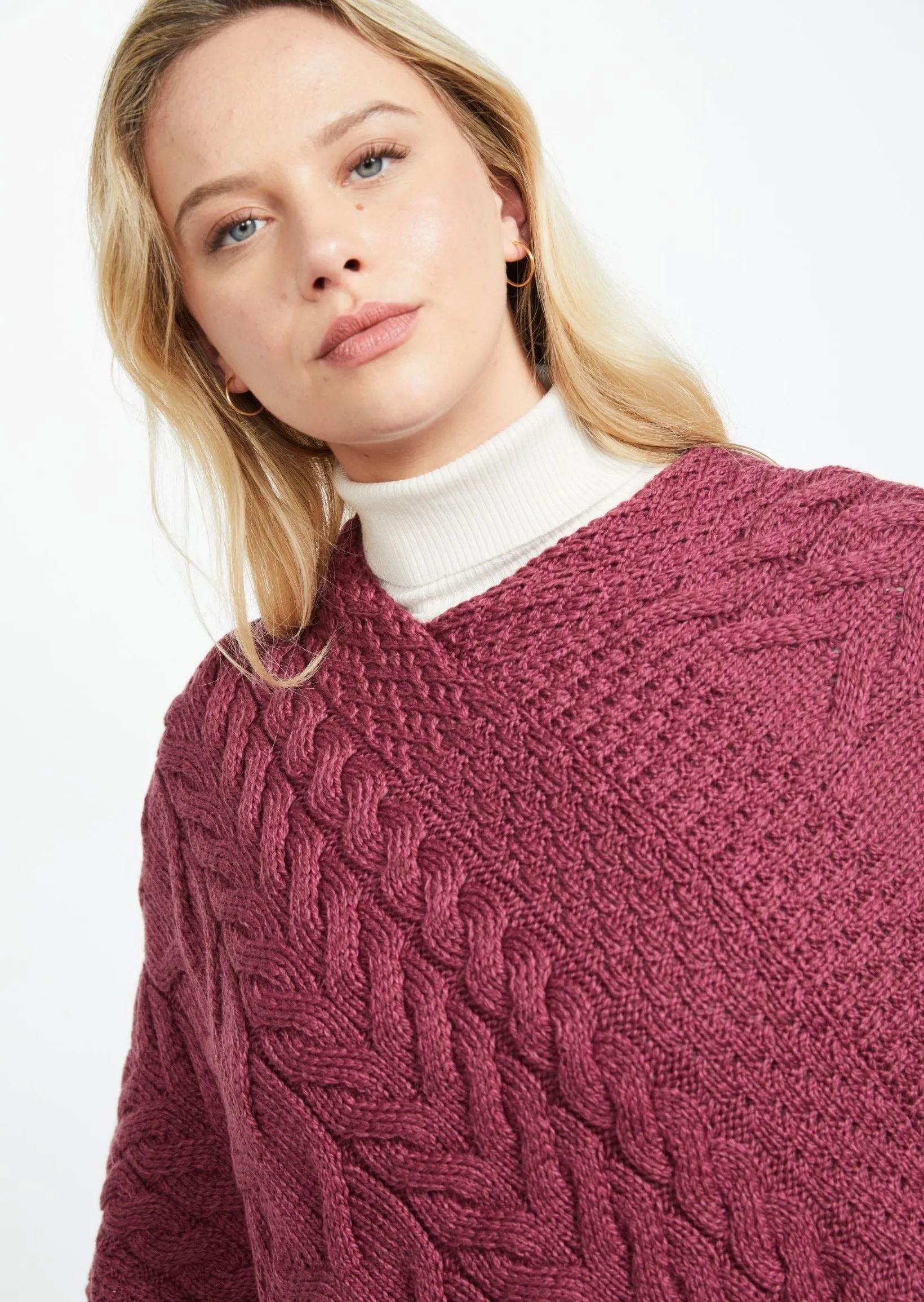 Aran Super Soft Poncho | Raspberry