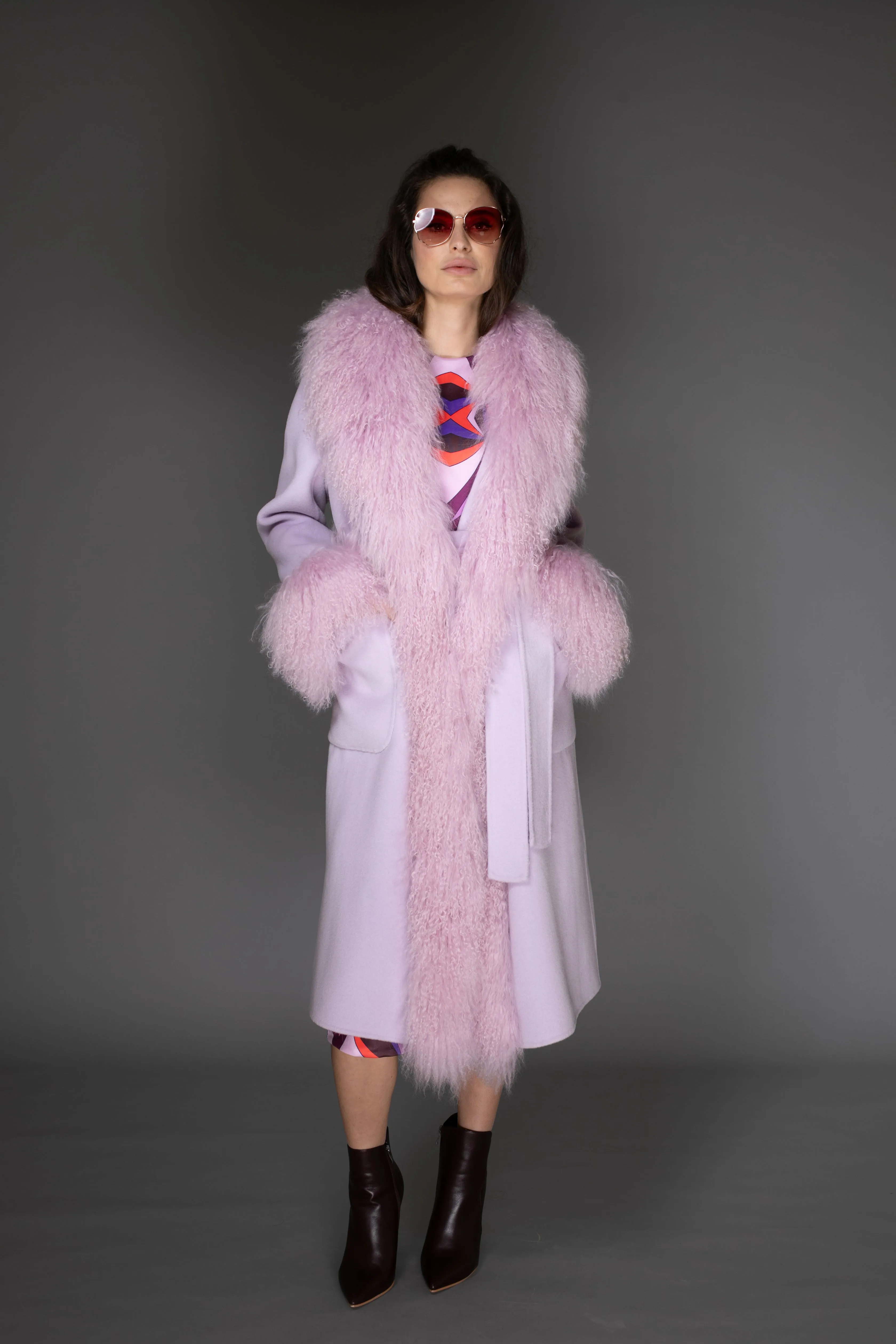 AW Coat - Light Purple Cashmere & Mongolian Fur