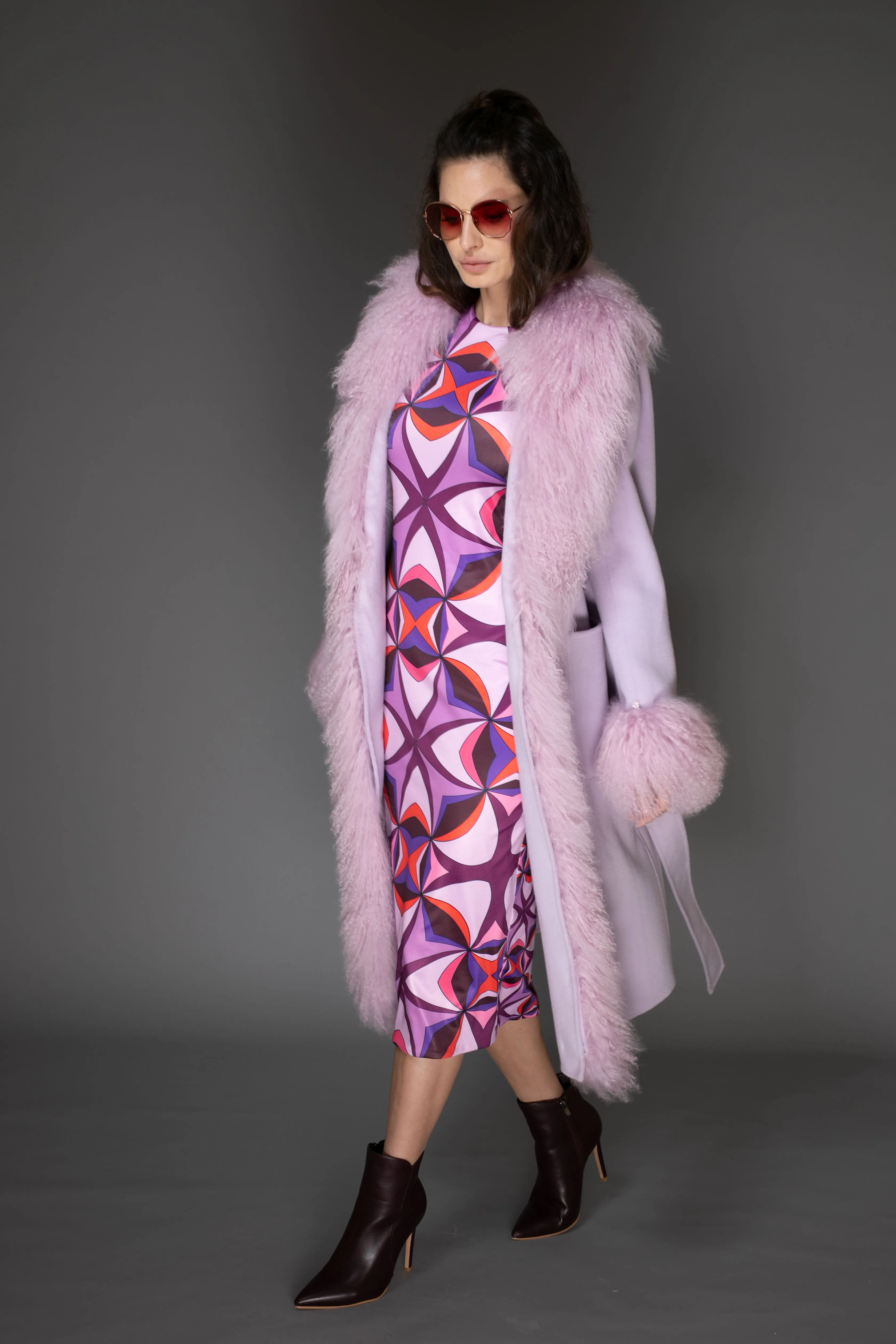 AW Coat - Light Purple Cashmere & Mongolian Fur