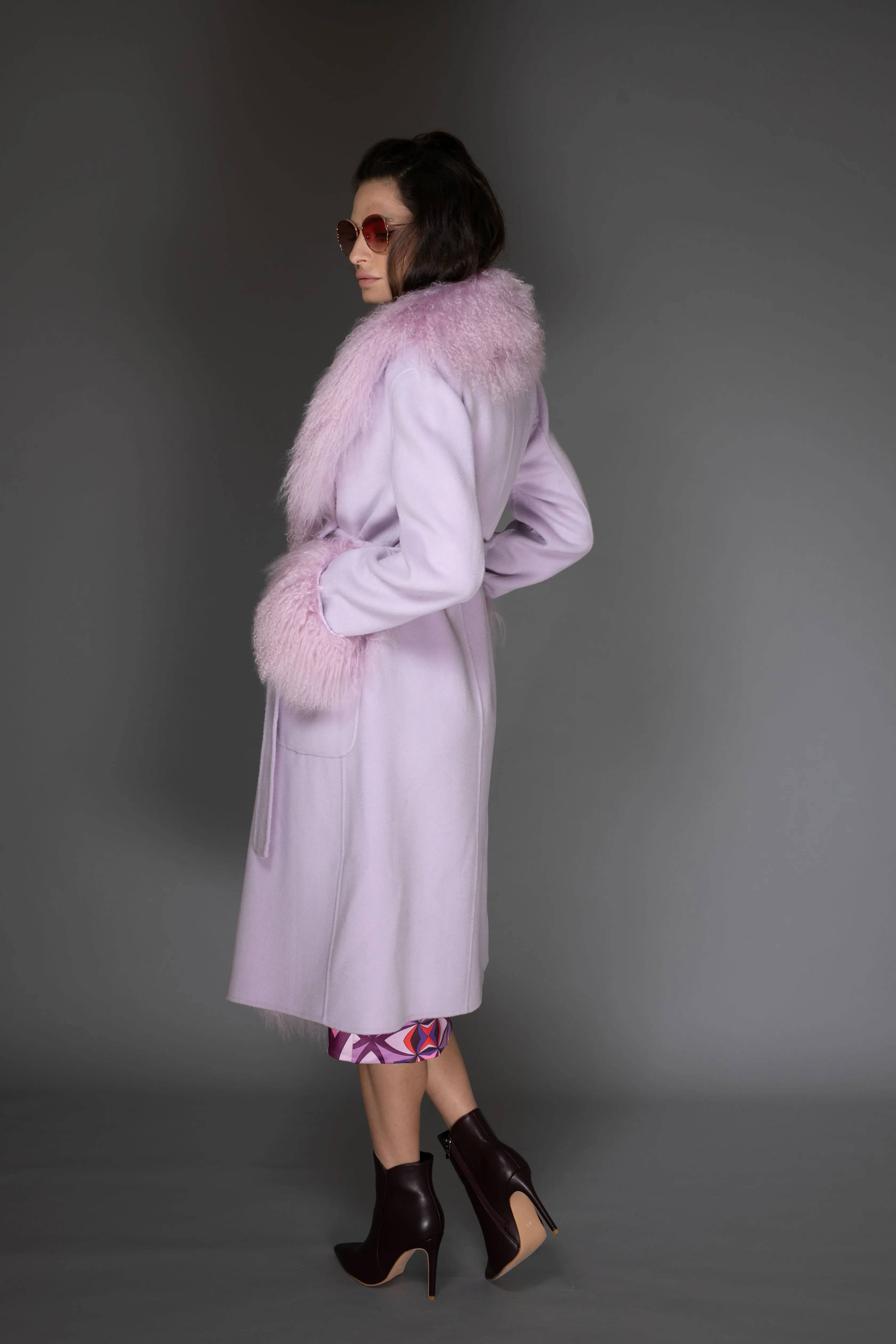 AW Coat - Light Purple Cashmere & Mongolian Fur