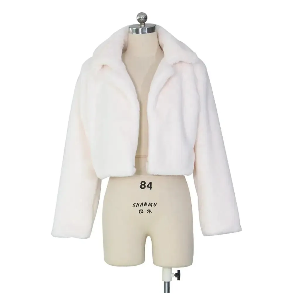 Azalea Furry Cropped Jacket Open Stitch Fluffy Overcoat