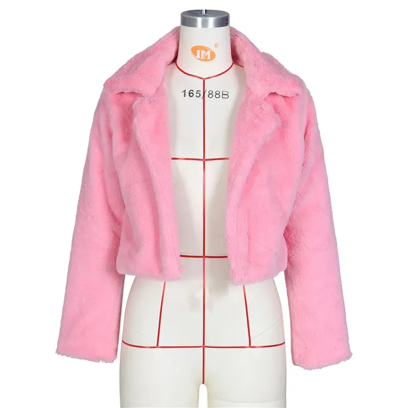 Azalea Furry Cropped Jacket Open Stitch Fluffy Overcoat