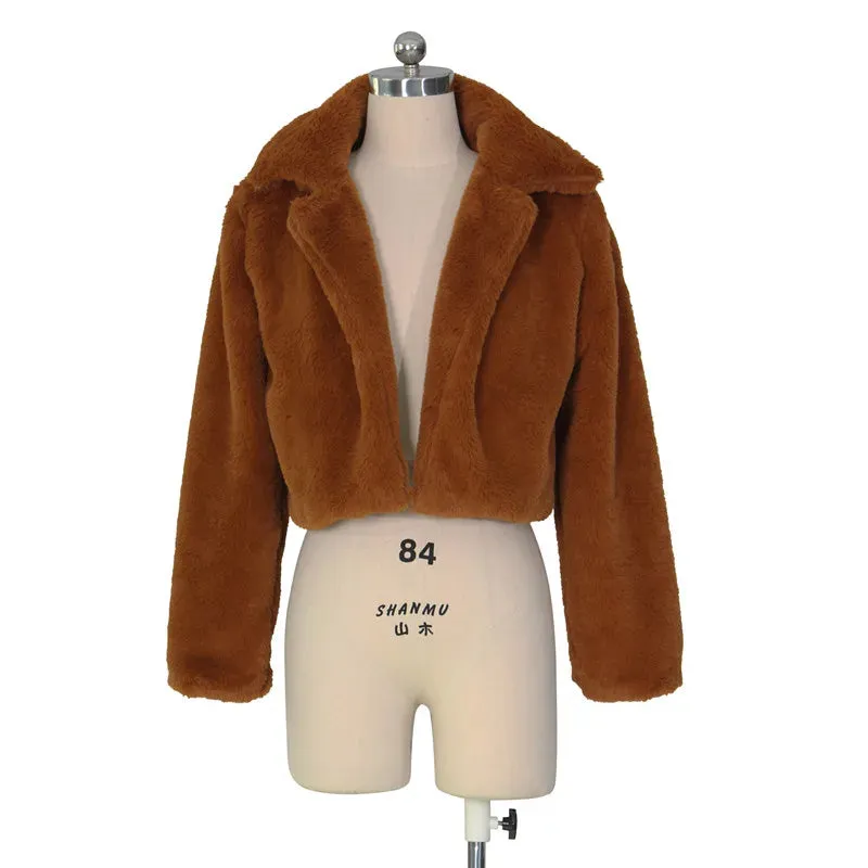 Azalea Furry Cropped Jacket Open Stitch Fluffy Overcoat