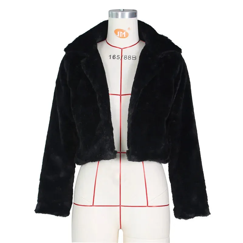 Azalea Furry Cropped Jacket Open Stitch Fluffy Overcoat