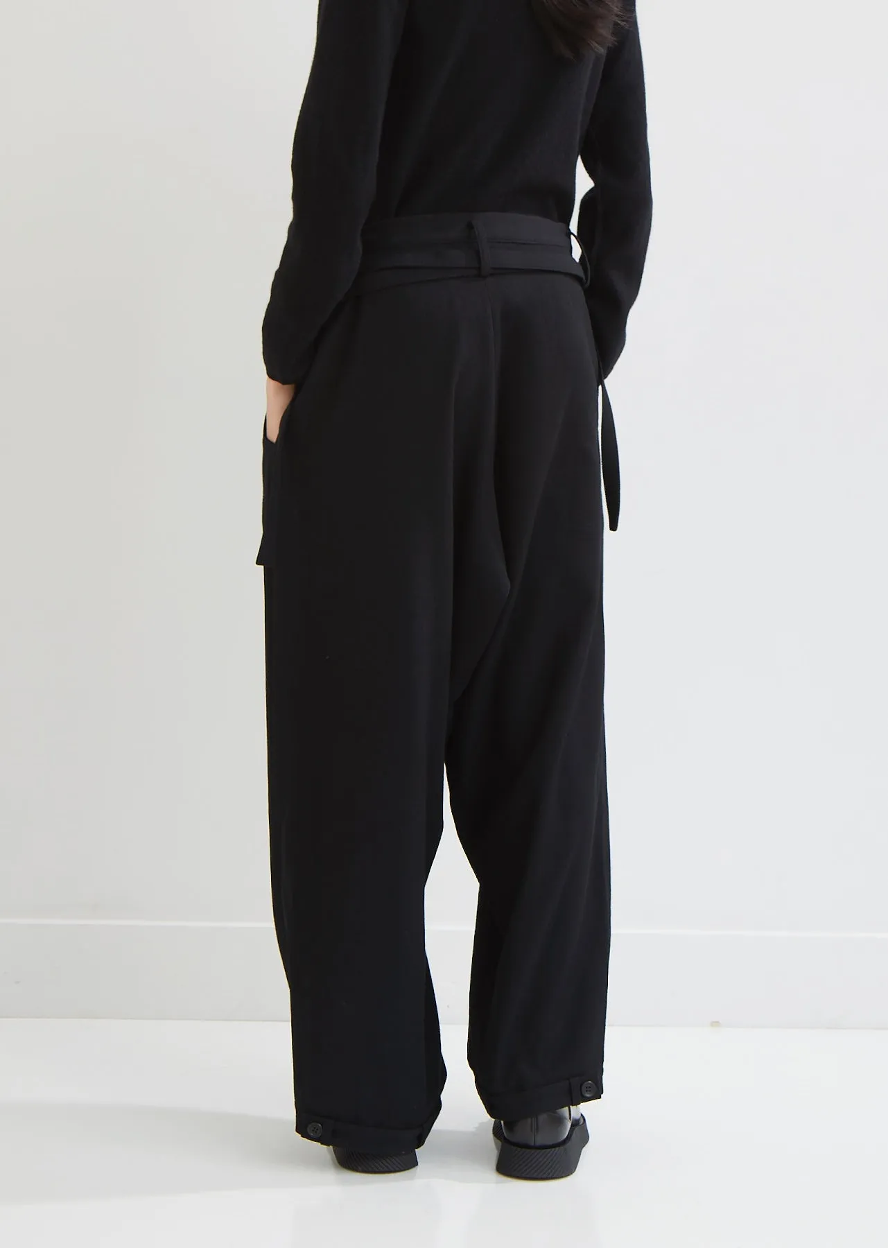 Belted Wide Leg Wool Pants