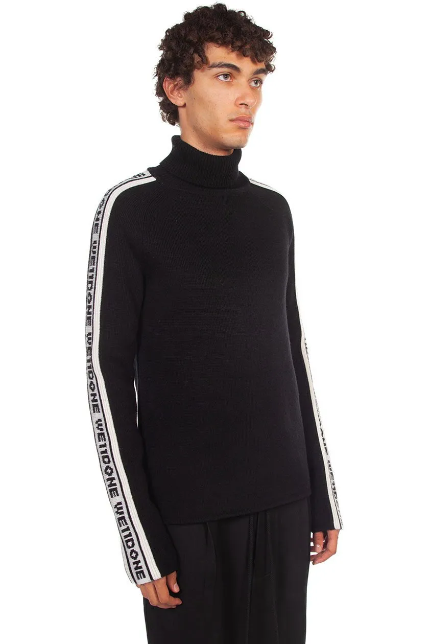 Black & White Wool Logo Stripe Turtleneck