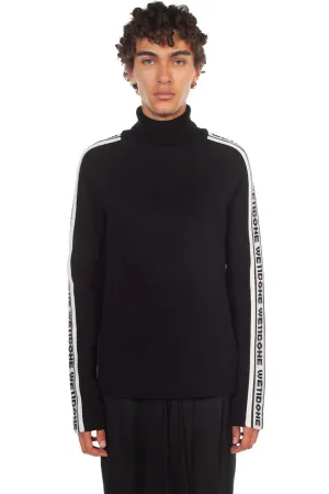 Black & White Wool Logo Stripe Turtleneck