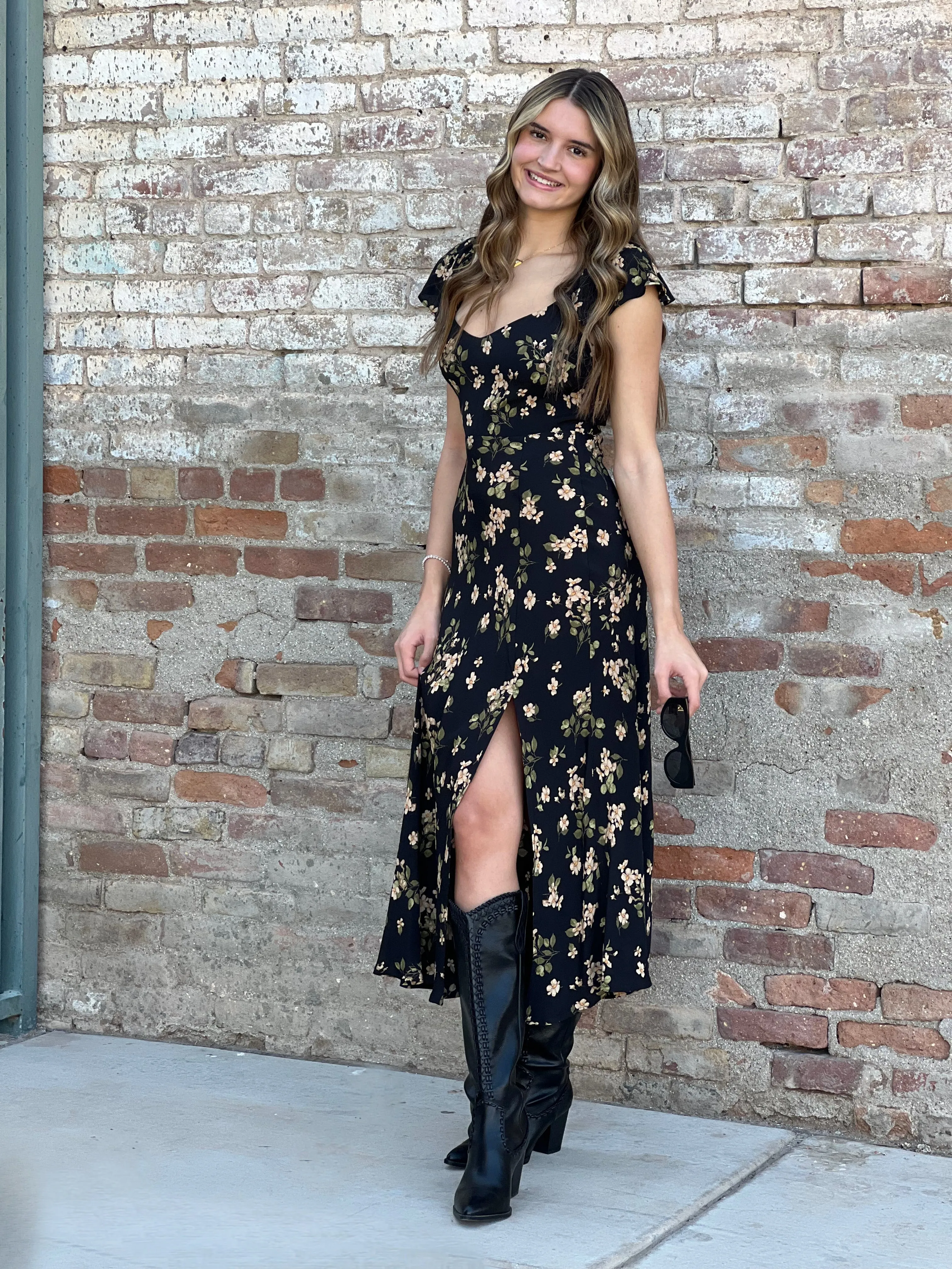 Black Floral Midi Dress