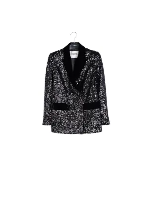 Black sequined double-breasted blazer