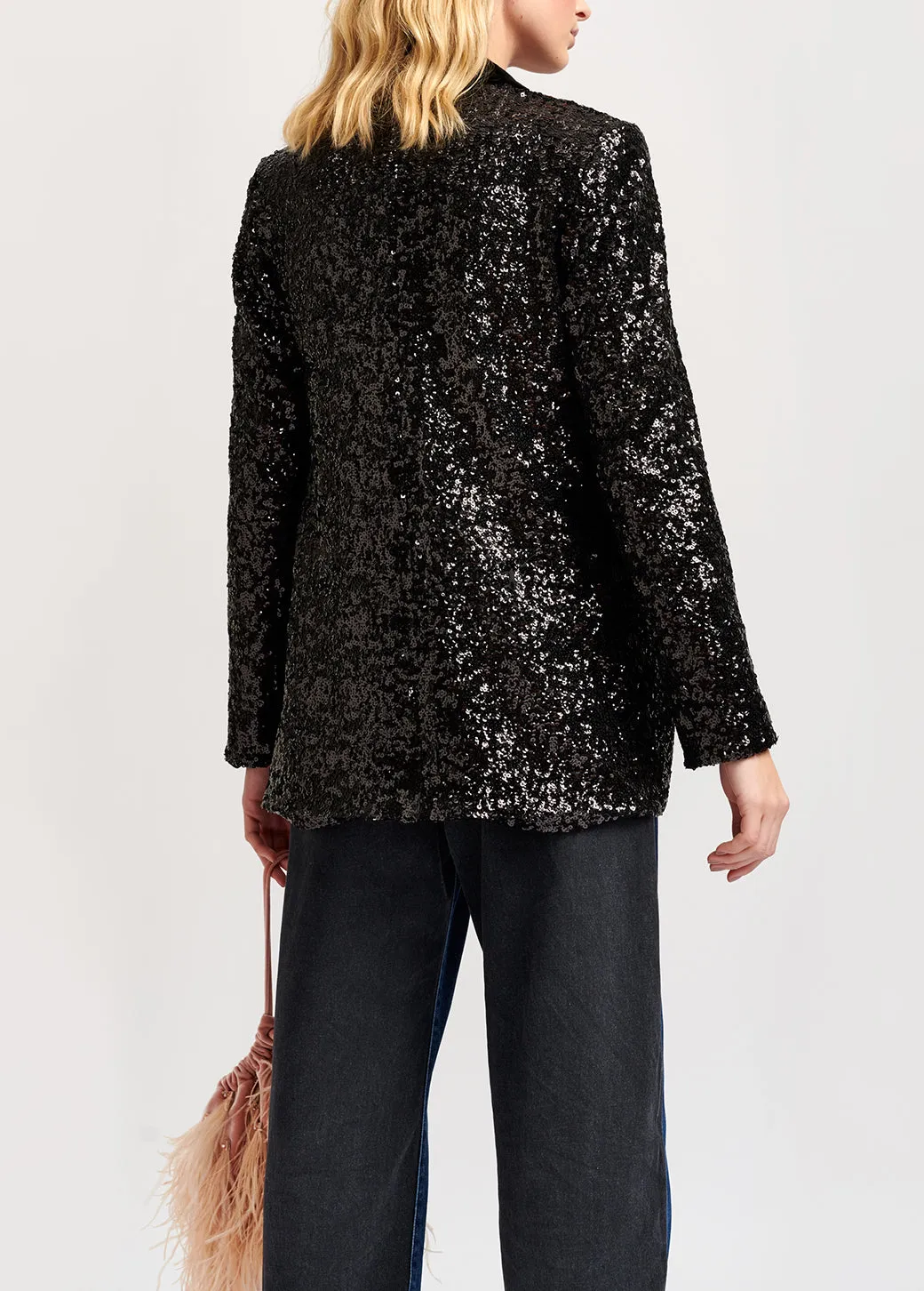 Black sequined double-breasted blazer