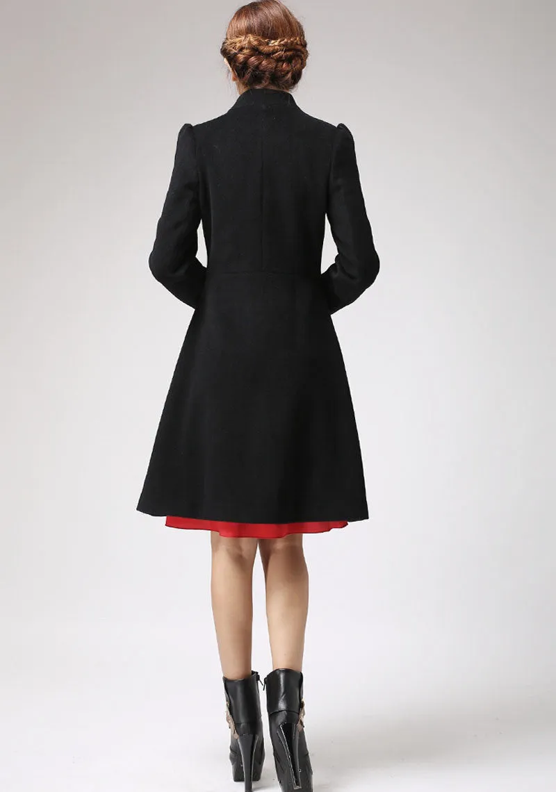 Black Winter Coat with Asymmetric Button Closure - Luxury Cashmere Wool Classical Jacket 715#