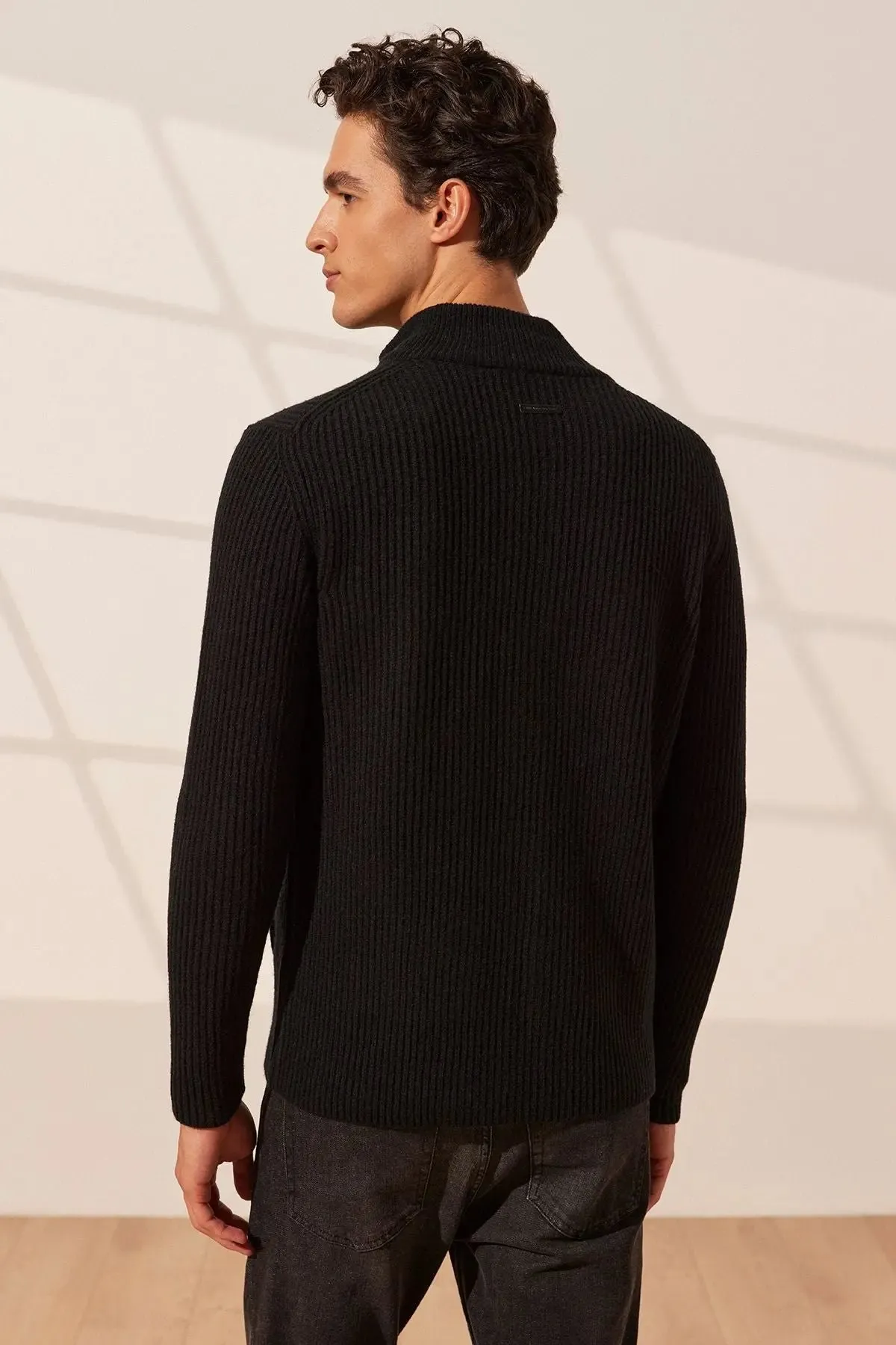 Black Wool Fabio Turtleneck Men's Cardigan