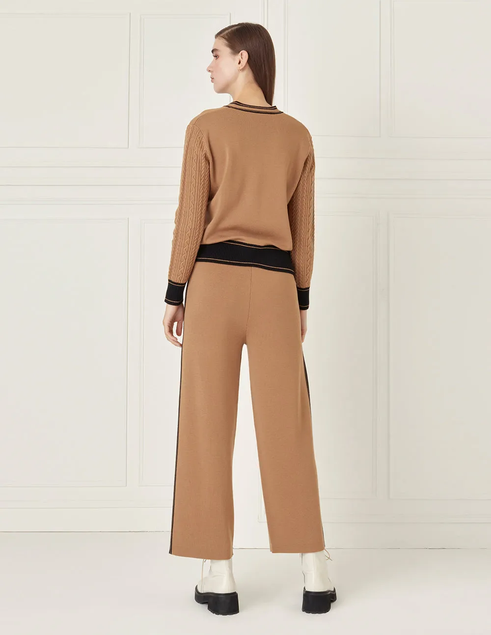 BORA AKSU Contrast Wool Casual Wide-Leg Trousers