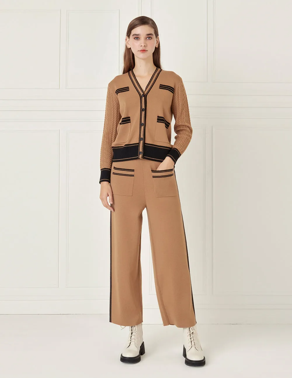 BORA AKSU Contrast Wool Casual Wide-Leg Trousers