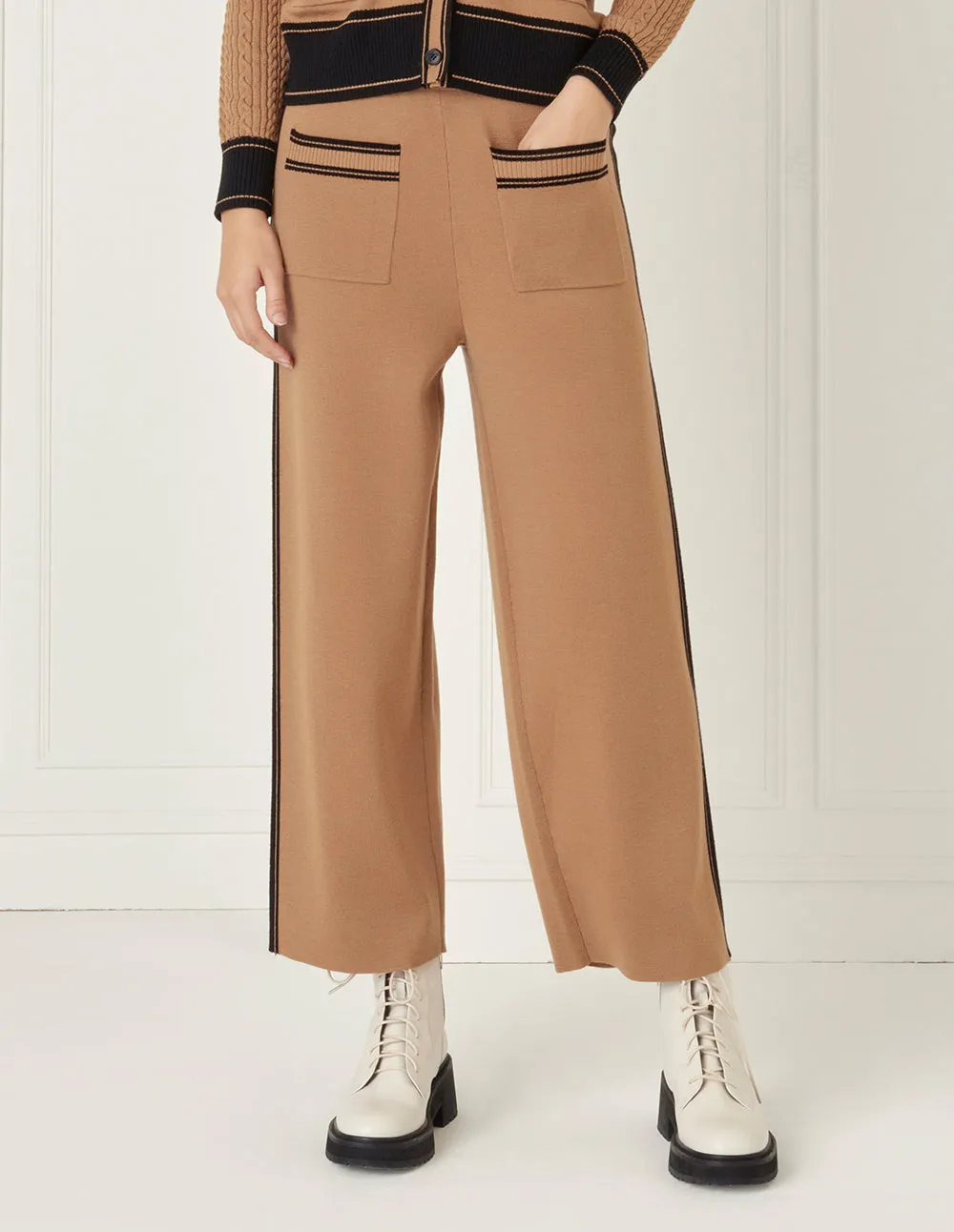 BORA AKSU Contrast Wool Casual Wide-Leg Trousers