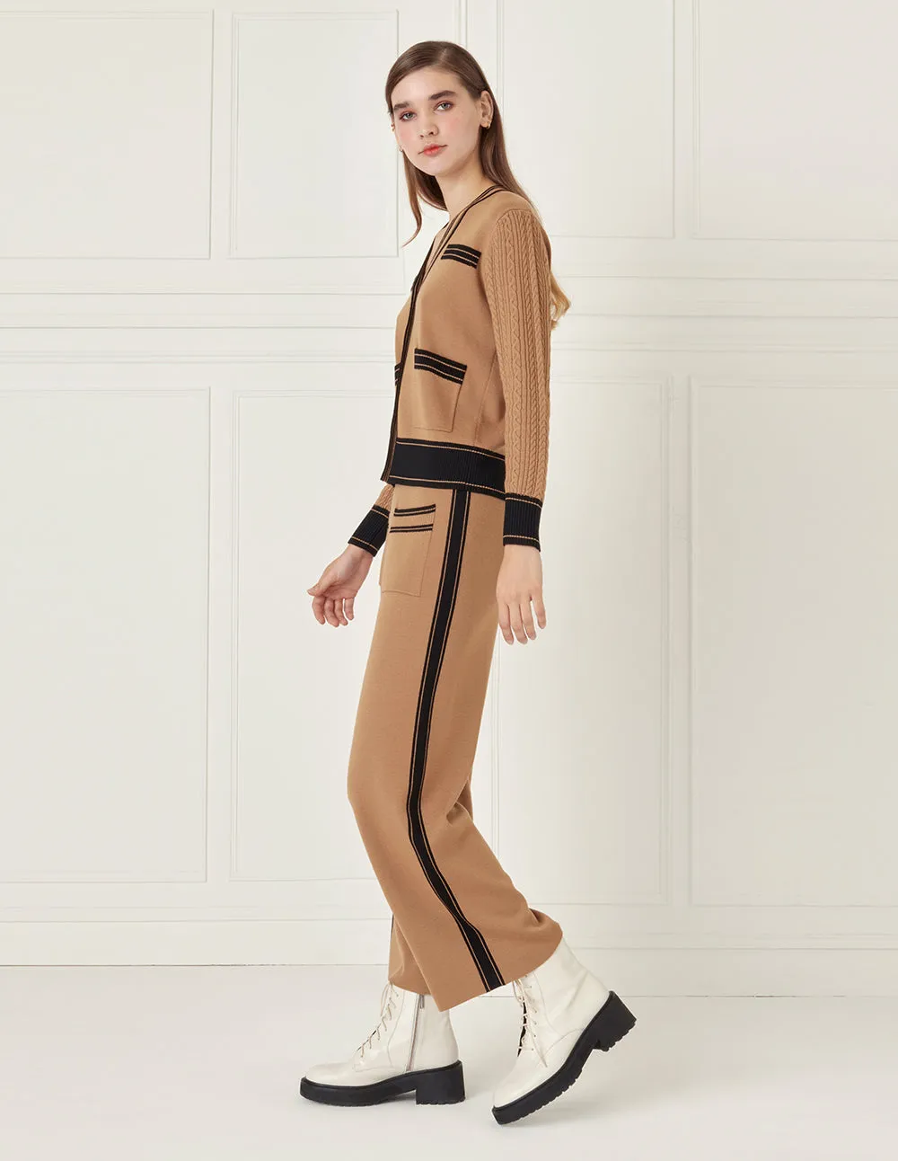 BORA AKSU Contrast Wool Casual Wide-Leg Trousers