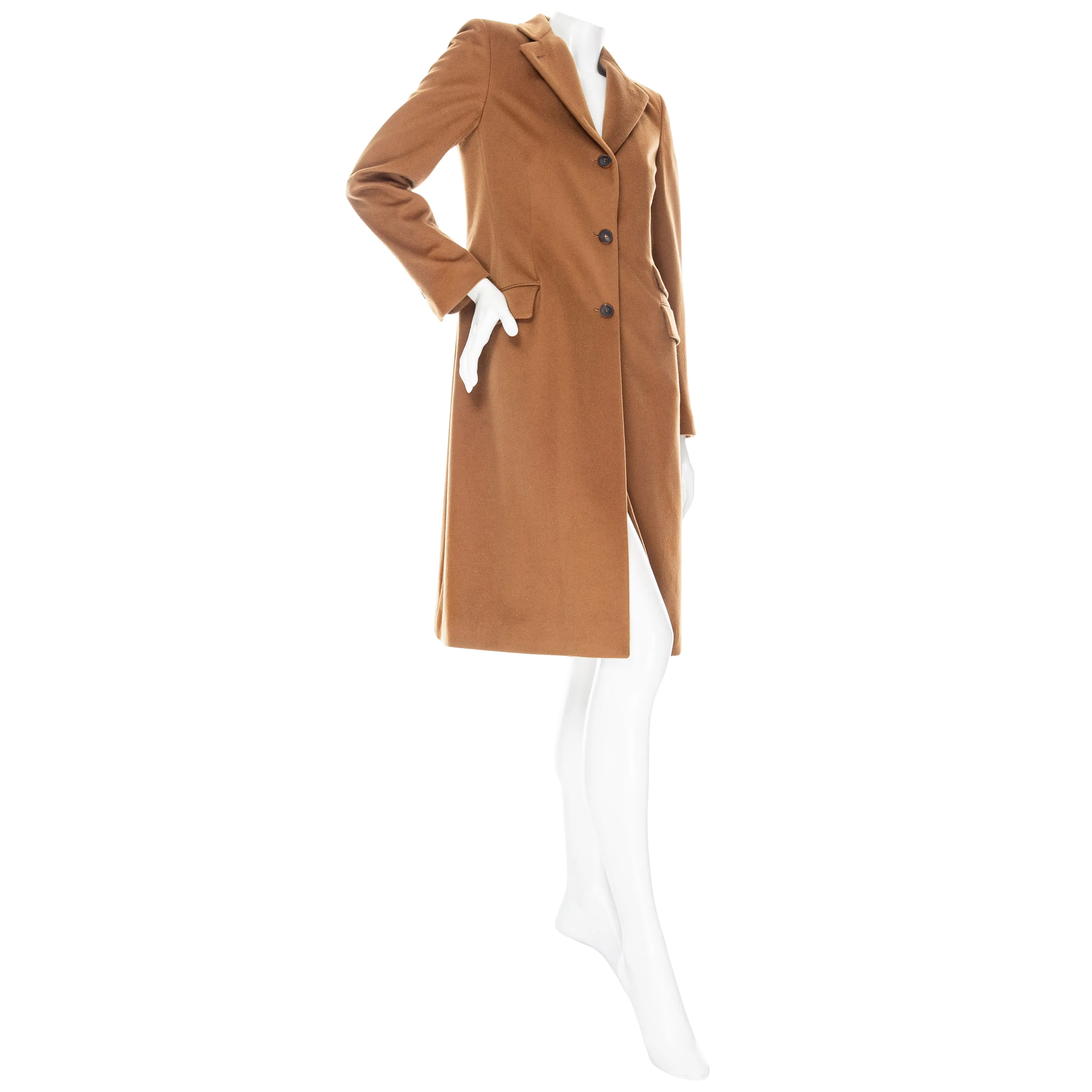 Brown Cashmere Notch Lapel Single-Breasted Coat