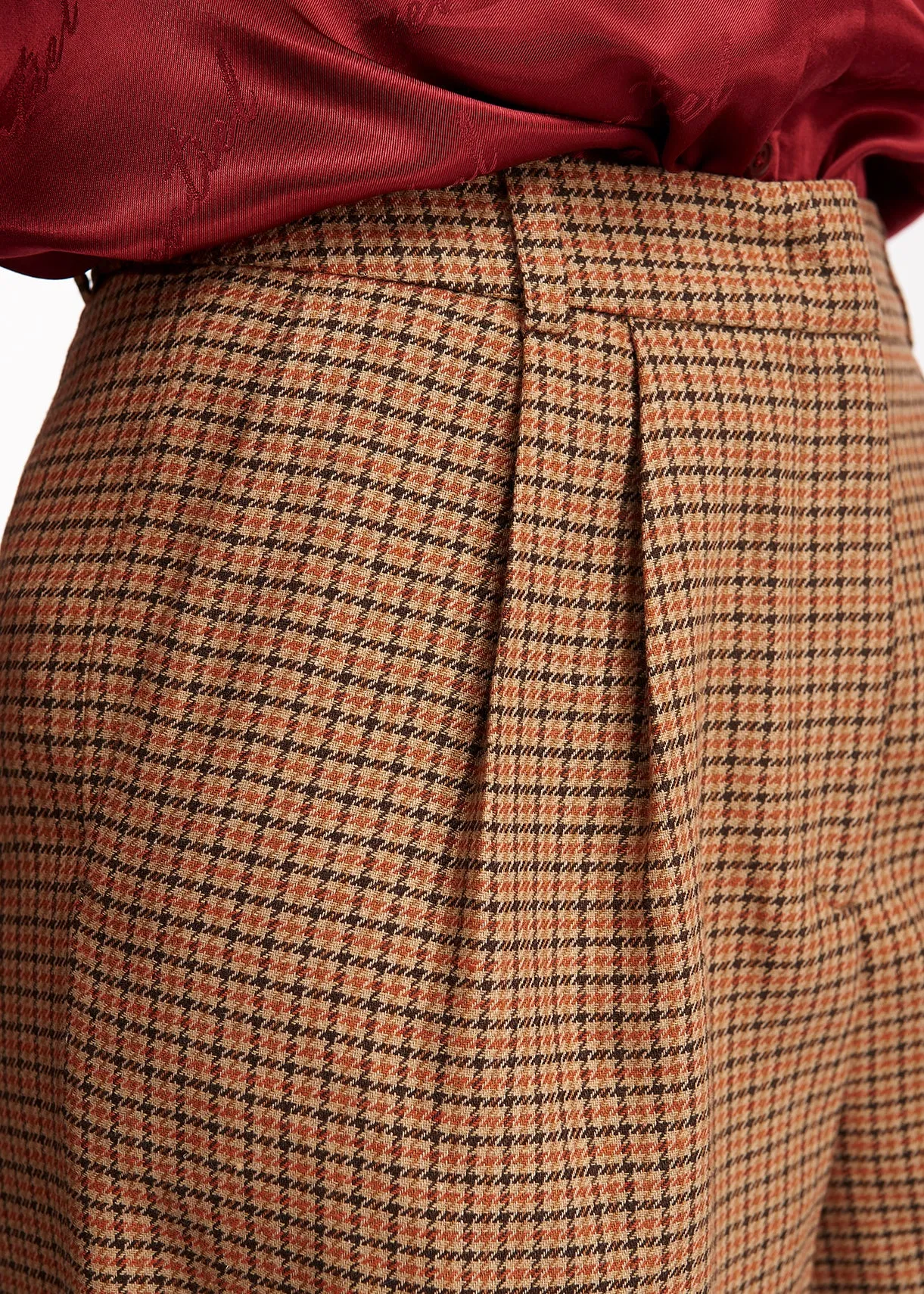 Brown checked wide-leg pants