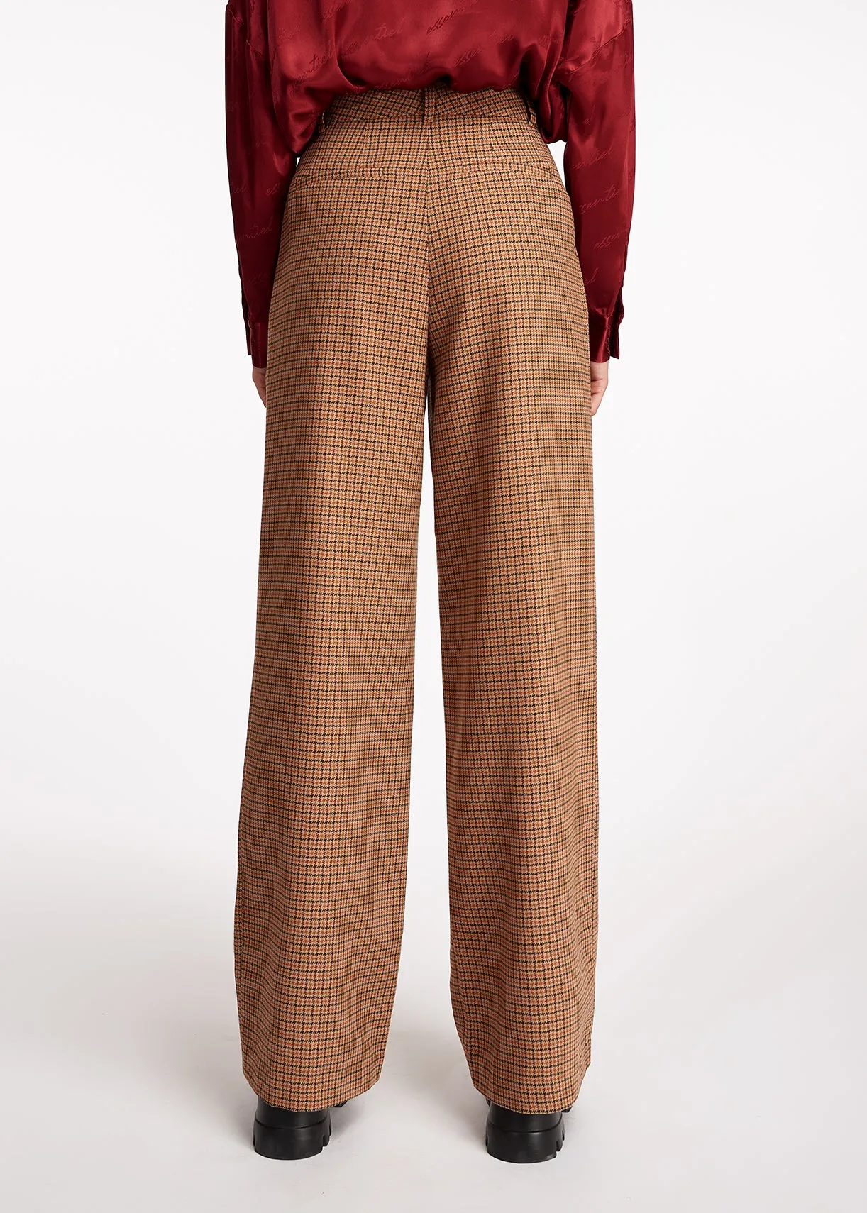 Brown checked wide-leg pants