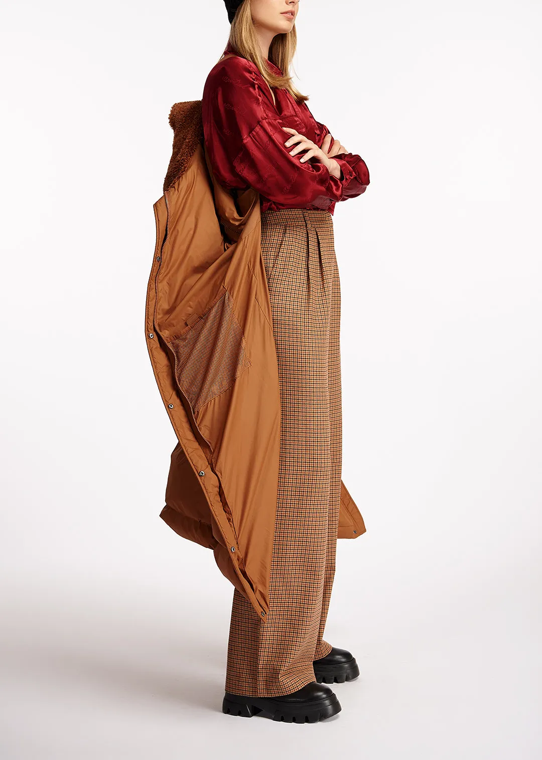 Brown checked wide-leg pants