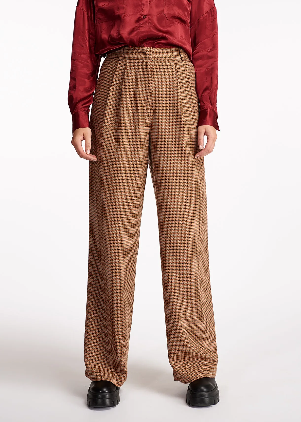 Brown checked wide-leg pants