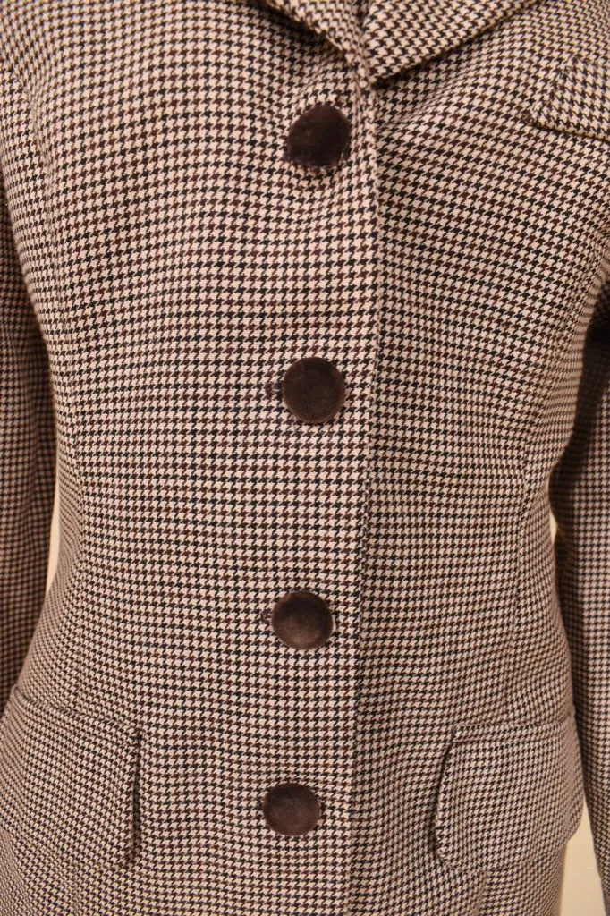 Brown Houndstooth Set with Velvet Trim By Moda Int'l, M