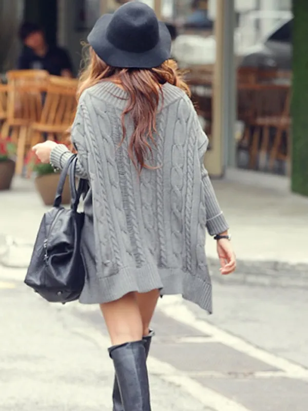 cable-knit ribbed poncho