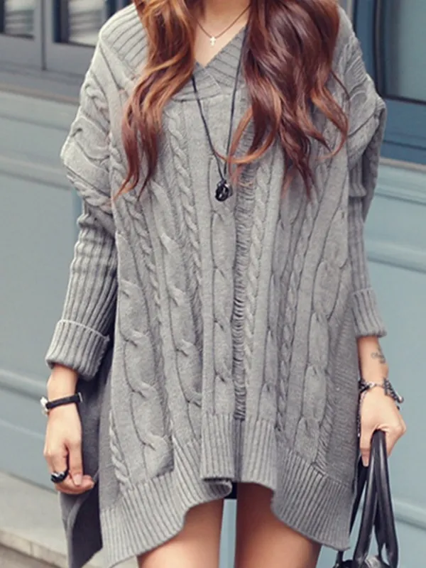 cable-knit ribbed poncho