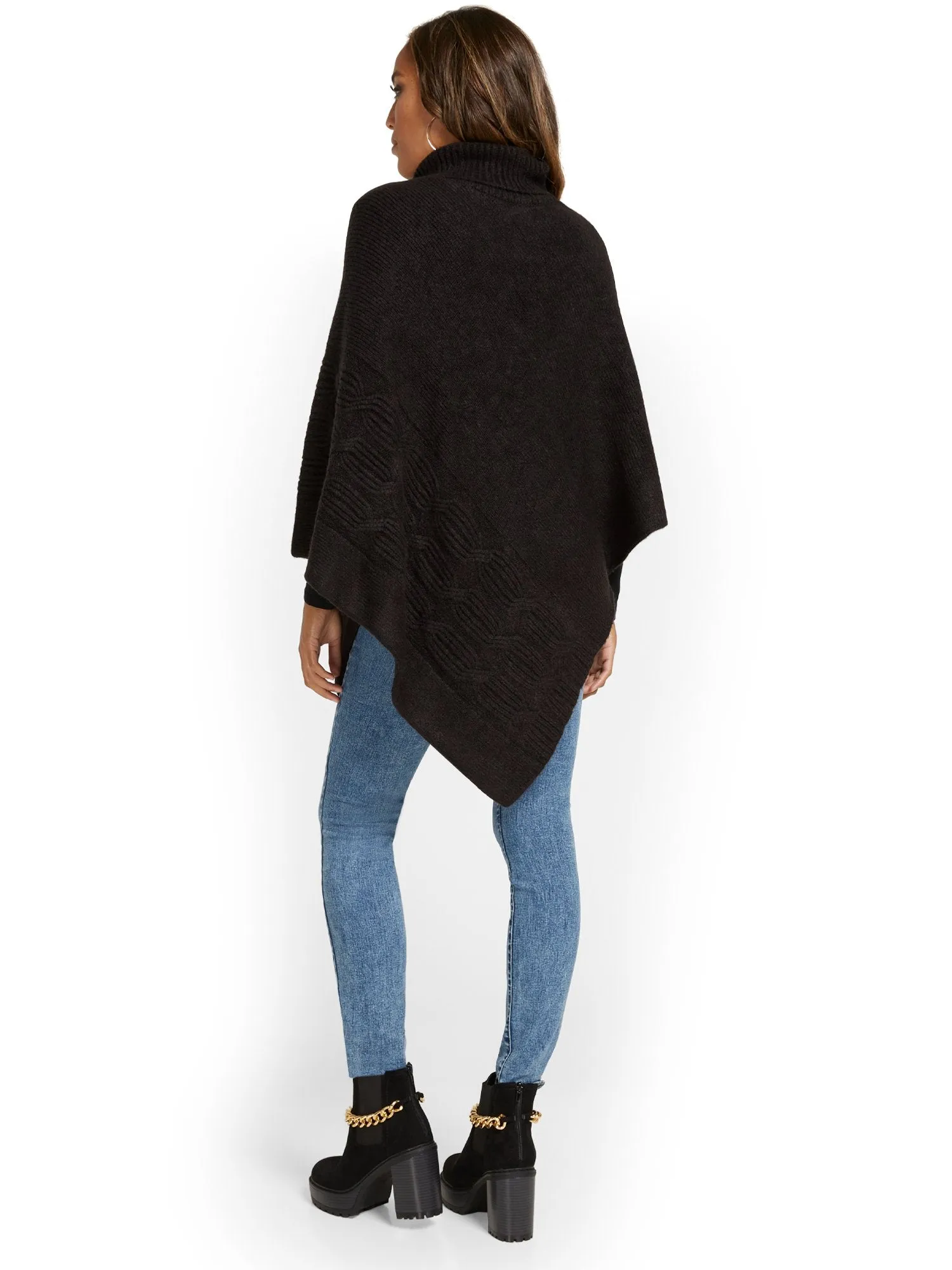 Cable-Knit Turtleneck Poncho