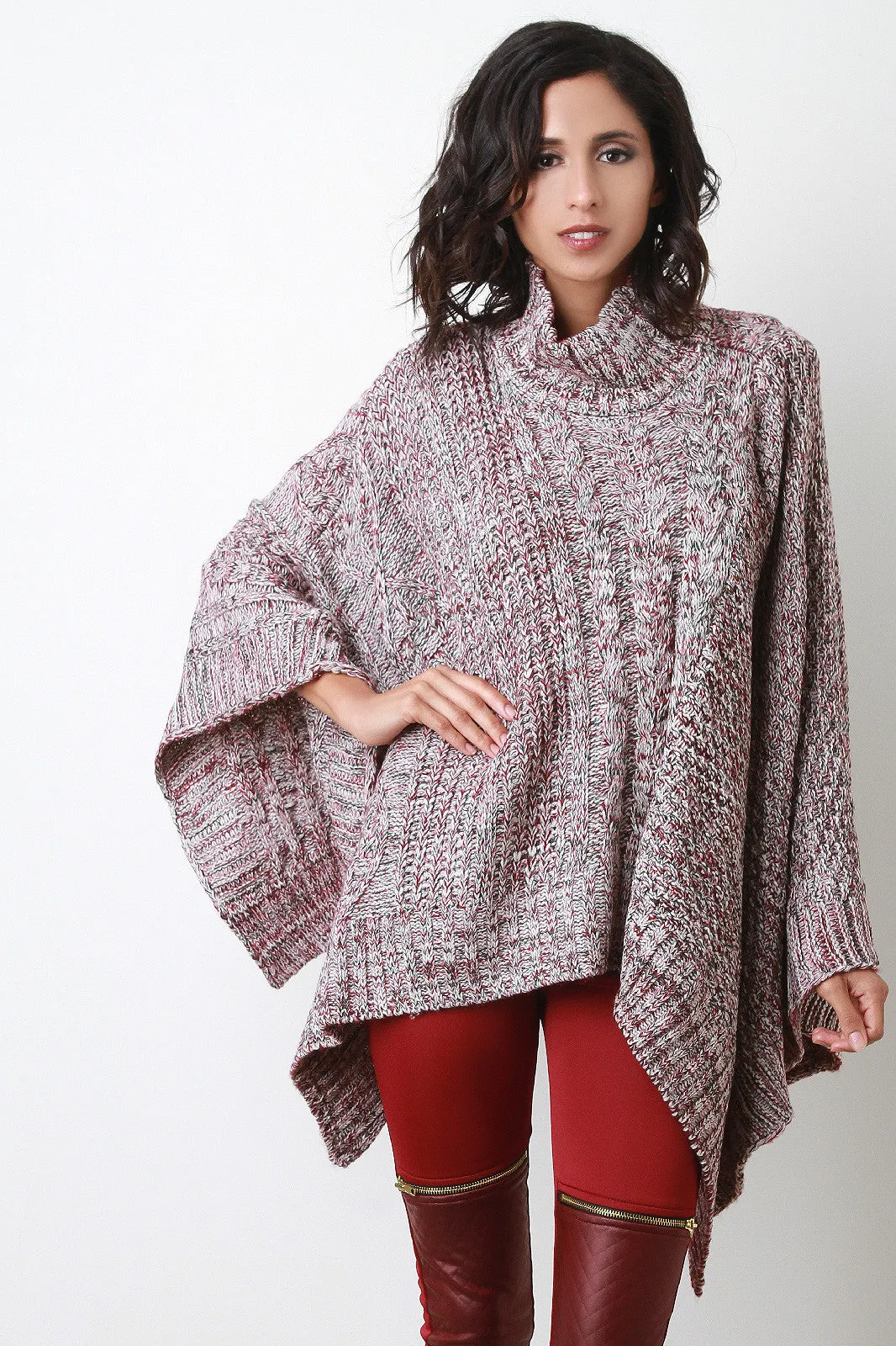 Cable Knit Turtleneck Poncho