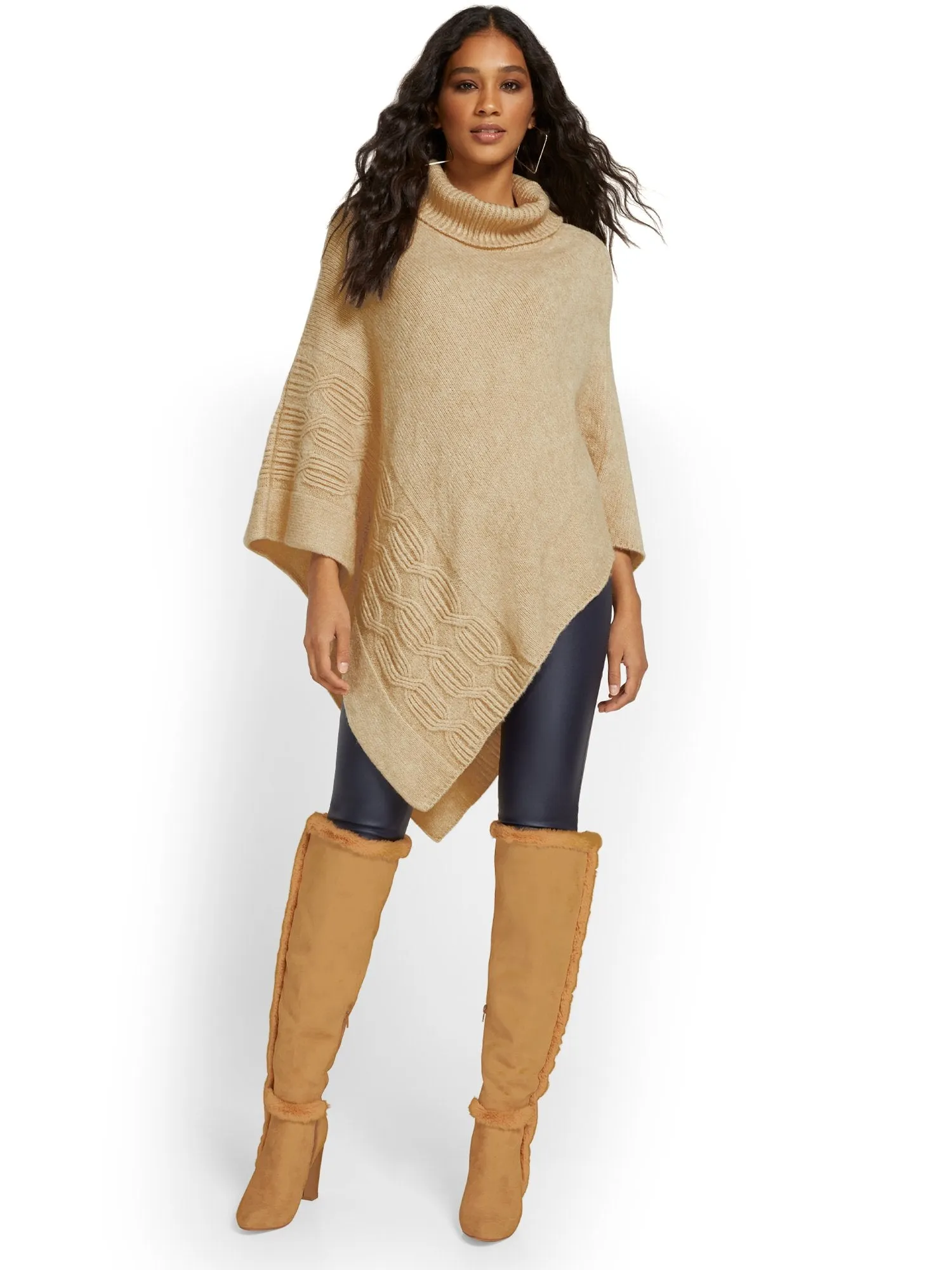 Cable-Knit Turtleneck Poncho