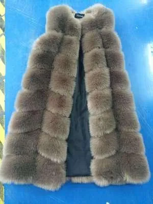 Casual Warm Slim Sleeveless Long Faux Fox Fur Jacket