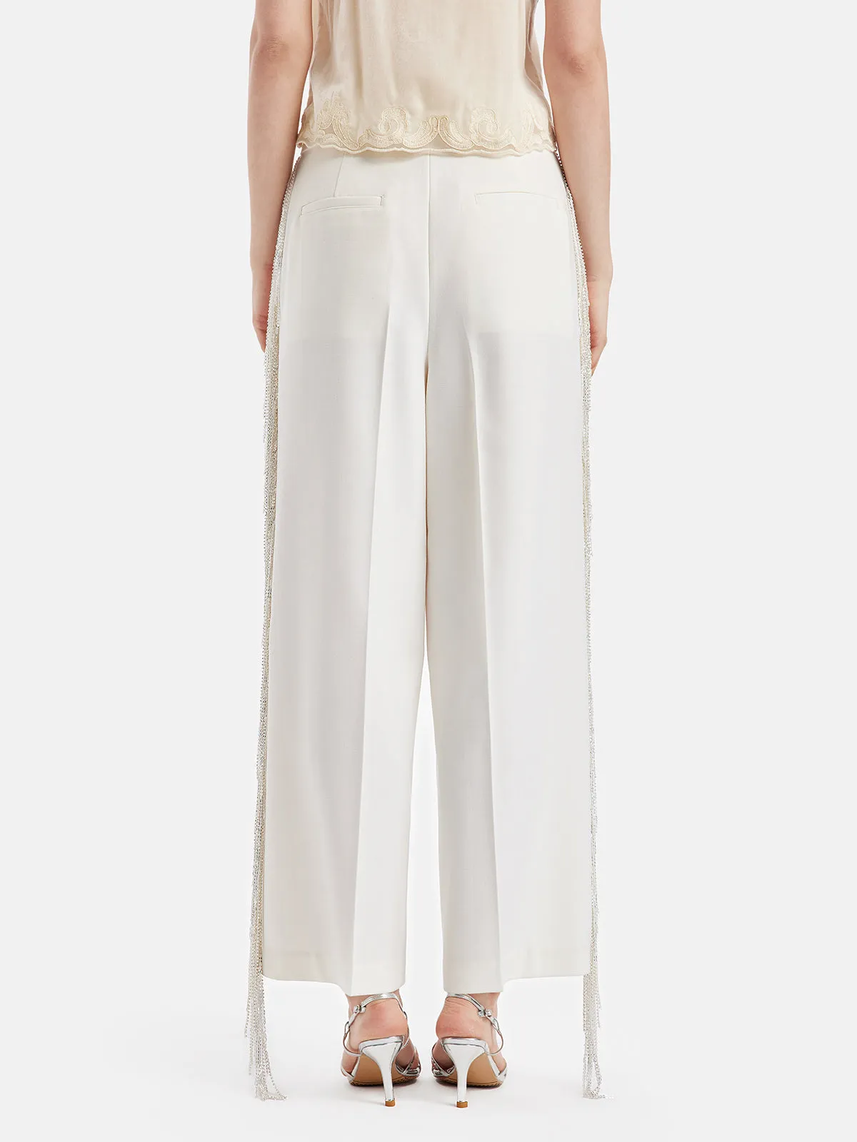 Chic Beaded Wide-Leg Trousers