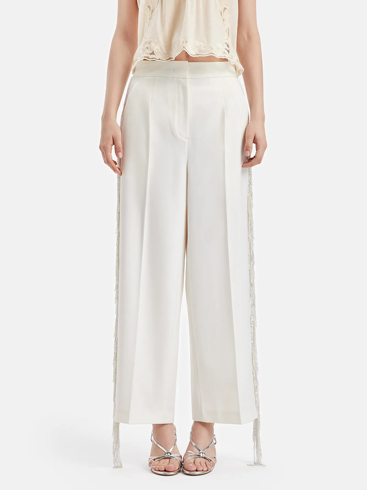 Chic Beaded Wide-Leg Trousers