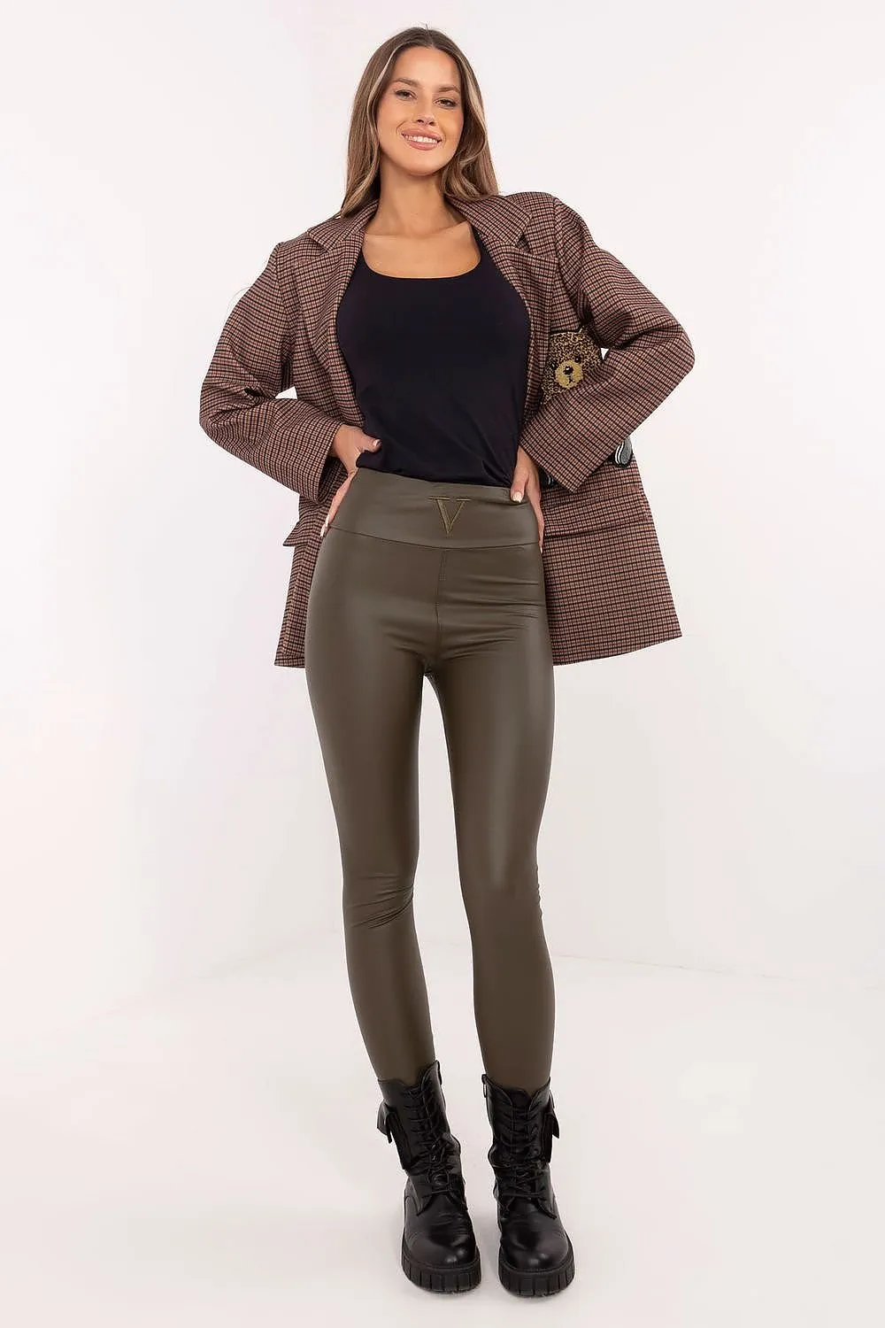 Chic Curve High-Waist Faux Leather Long leggings