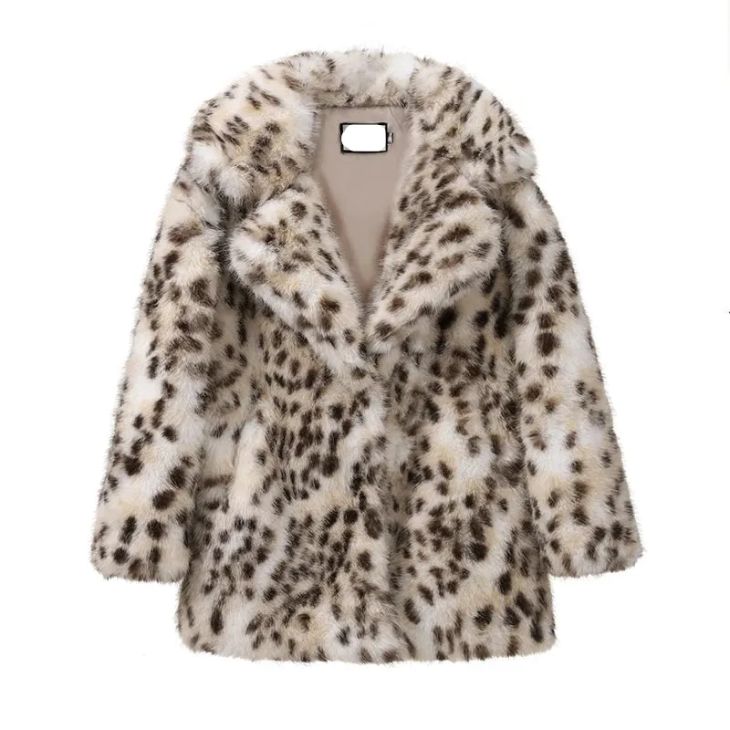 Chic Long Leopard Fox Fur Coat