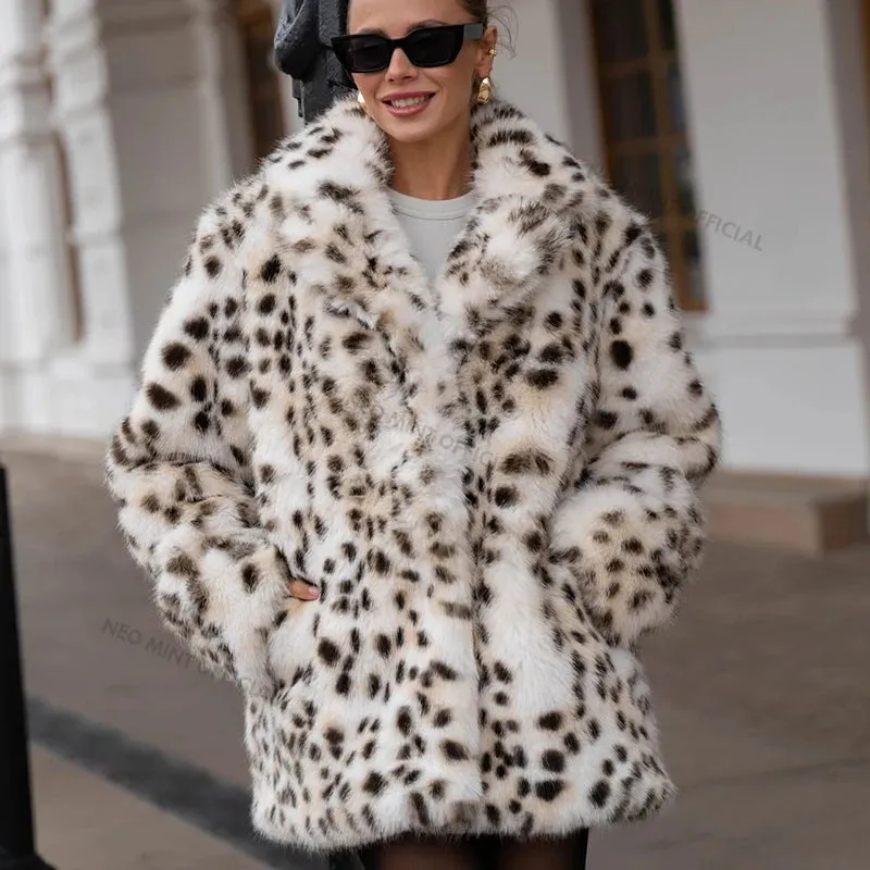 Chic Long Leopard Fox Fur Coat