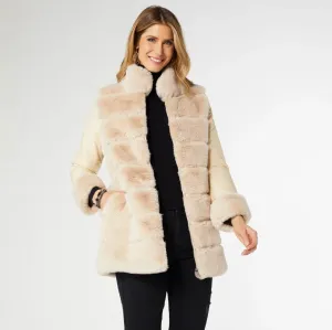 Coco and Carmen Cabrina Faux Fur Jacket With Puffer Sleeves Beige-2469103B