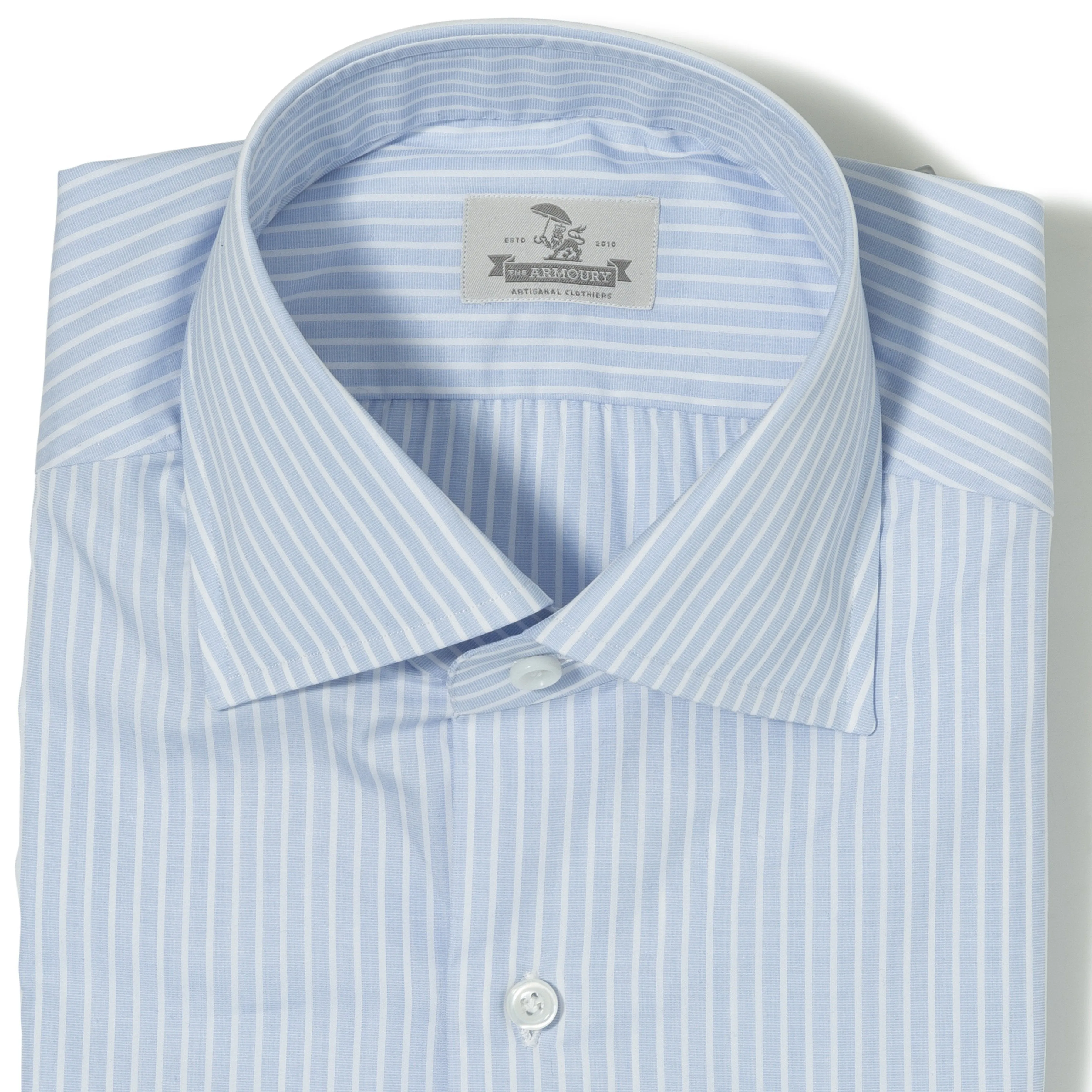 Cotton Banker Stripe Spread Collar Shirt