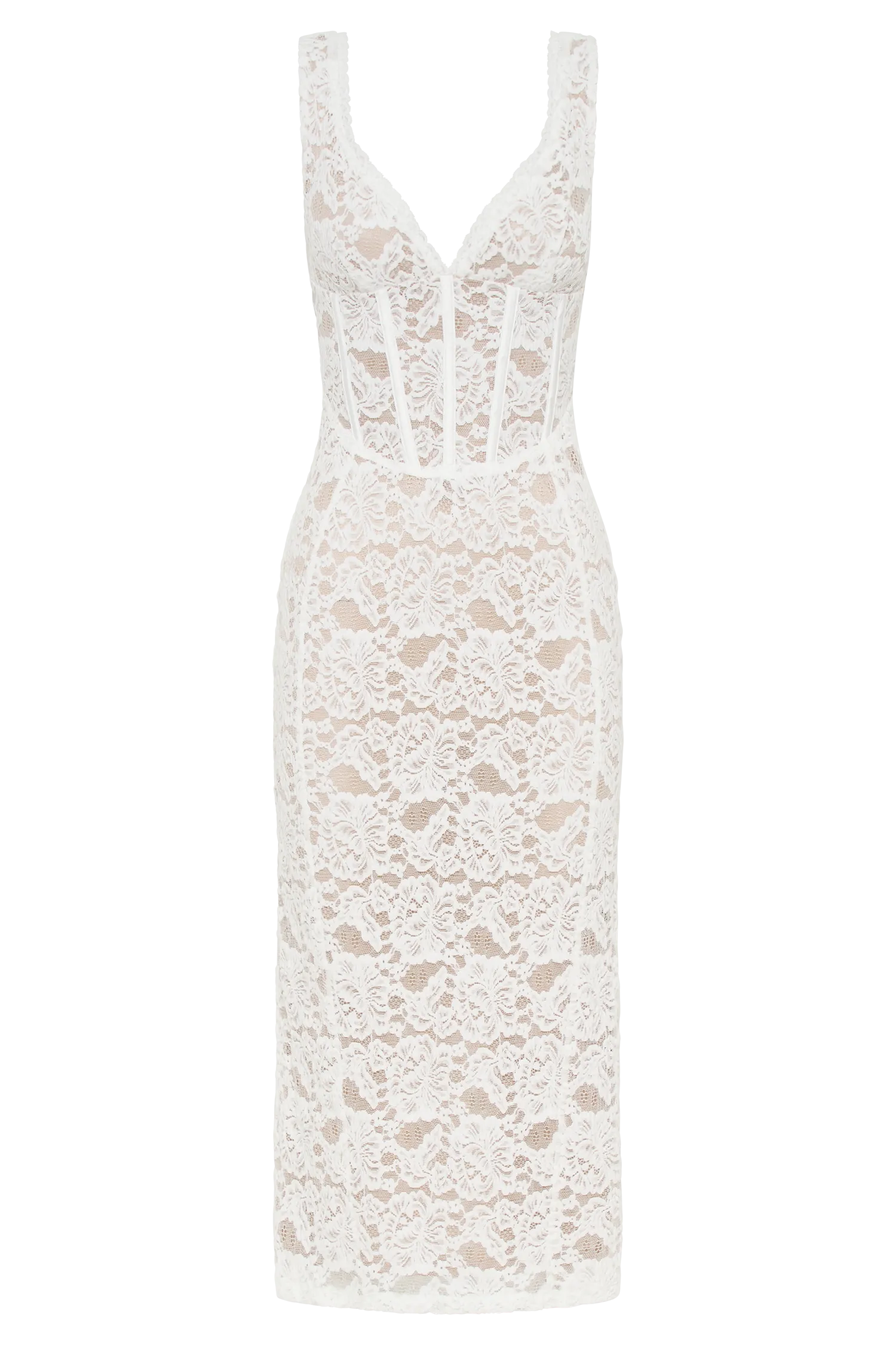 Doria Lace Plisse Midi Dress - Ivory