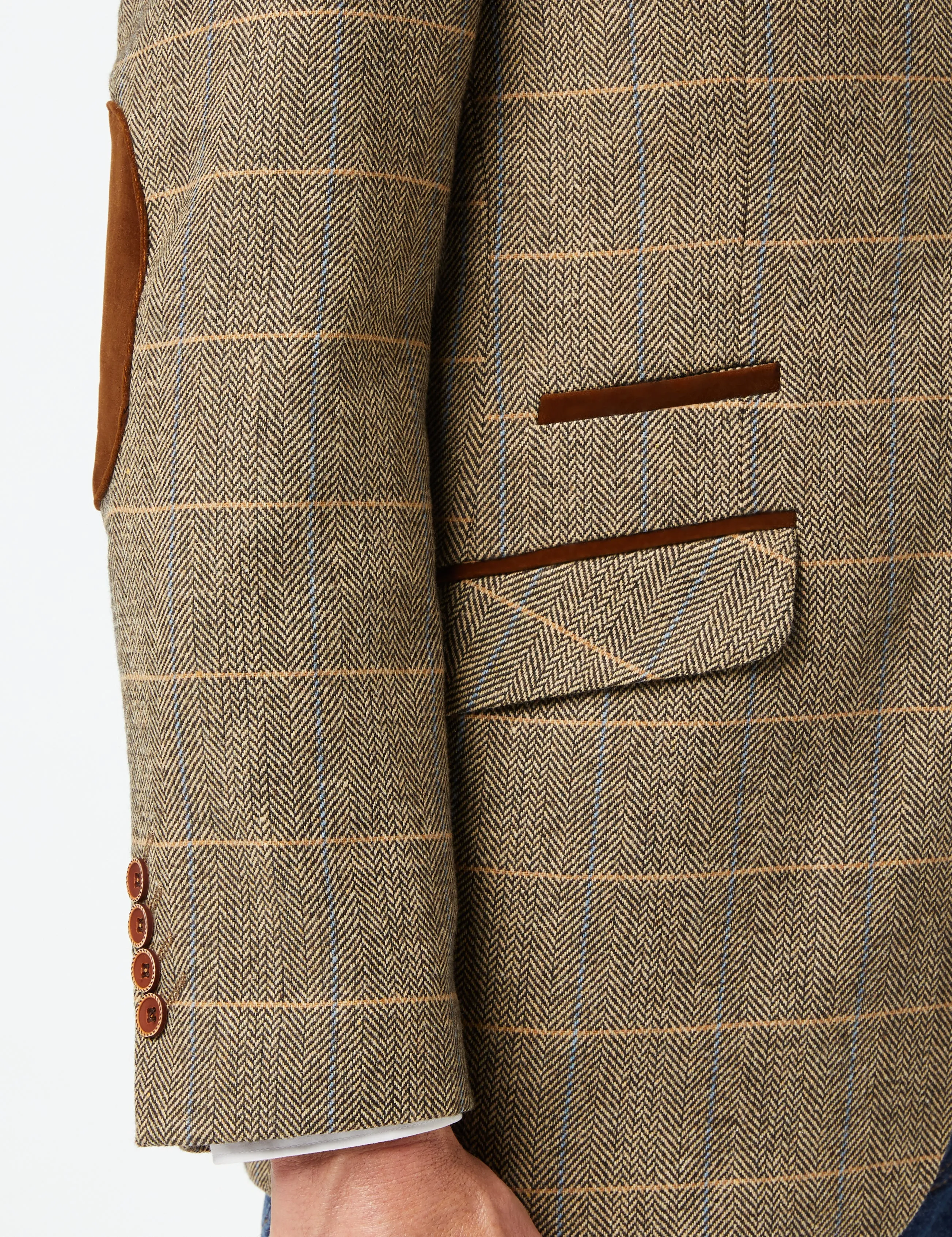 ELTON - BROWN TWEED BLAZER WITH VELVET TRIM COLLAR